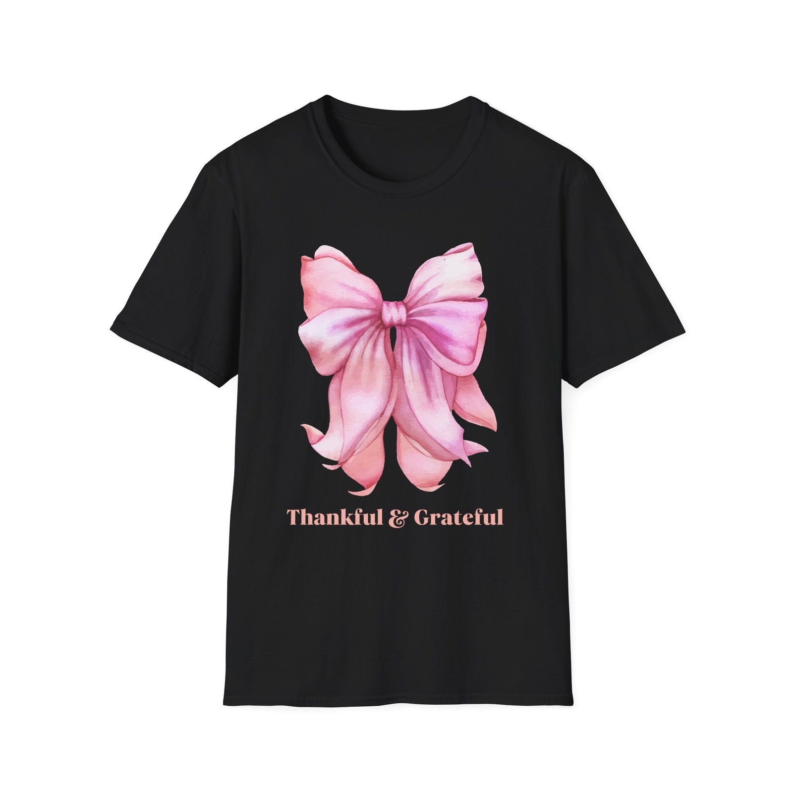 thankful & grateful bow t shirt, unisex softstyle tee, thanksgiving gift, fall apparel, cute casual wear, gratitude shirt