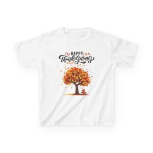 happy thanksgiving kids tee, fall t shirt, autumn apparel, festive gift, holiday outfit, tree and leaves design