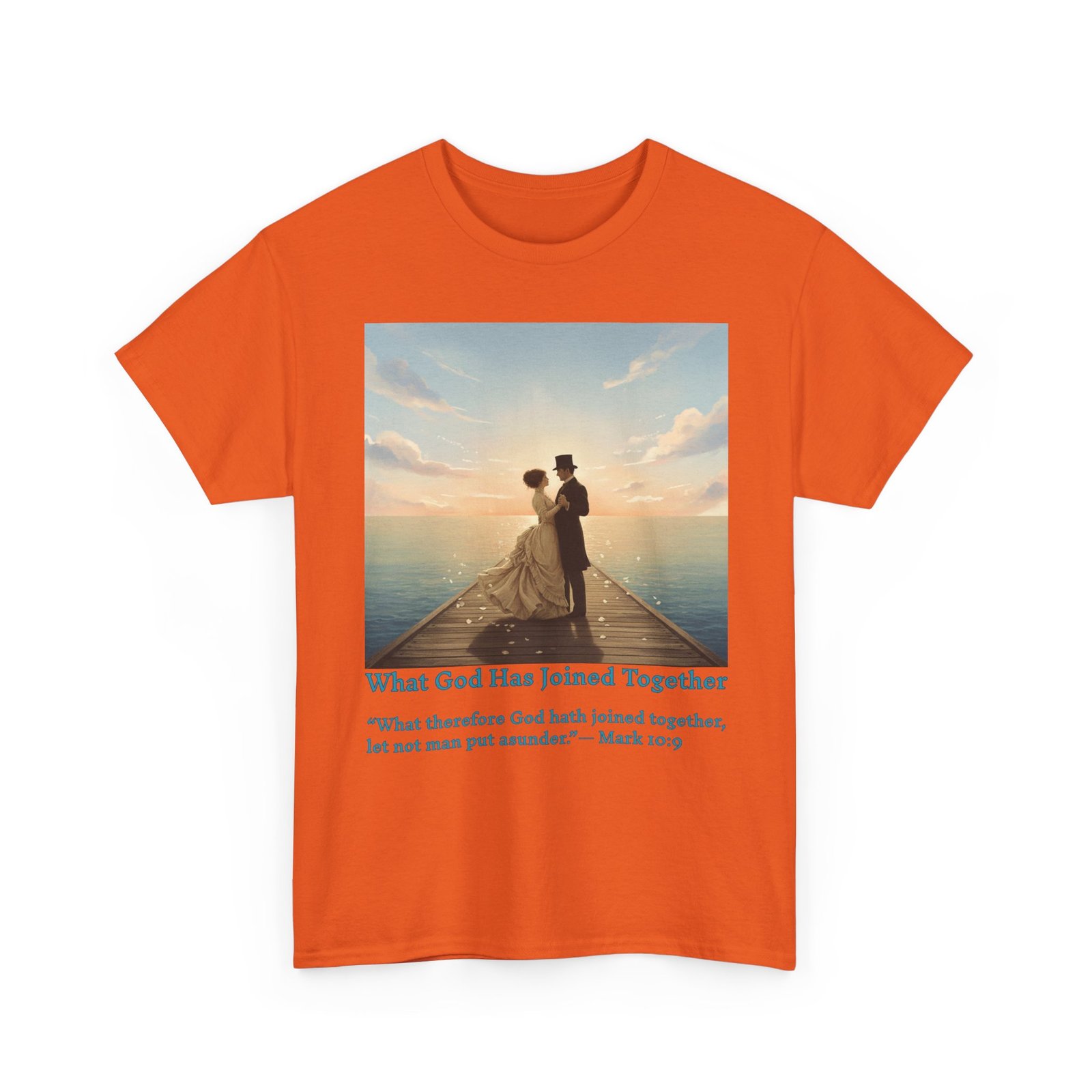 romantic couple on a pier at sunset wedding quote t shirt, unisex heavy cotton tee, casual wear, gift for newlyweds, bride & groom apparel, anniversary gift