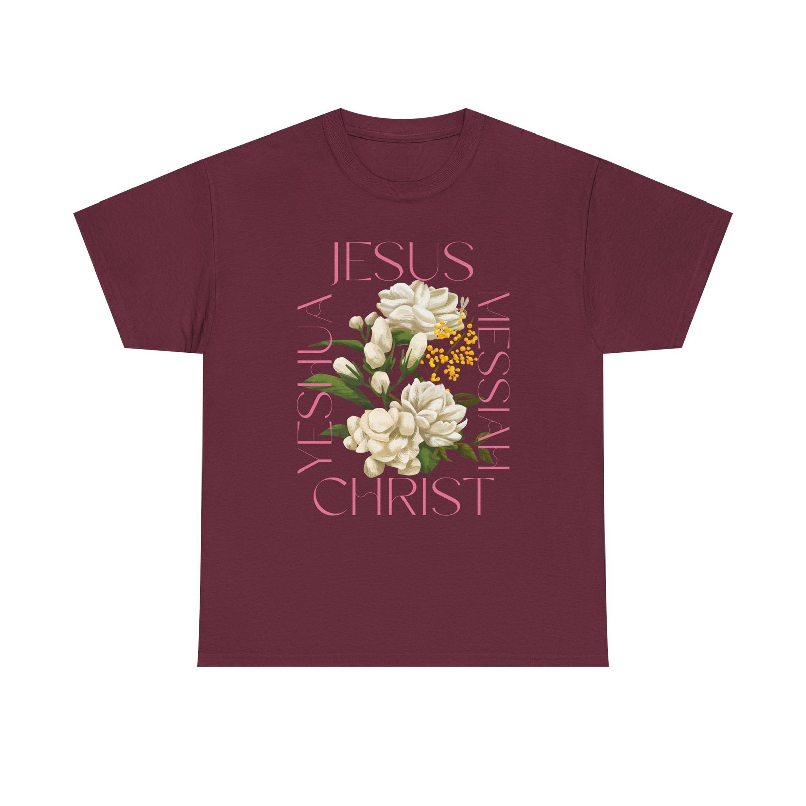 Floral "Jesus Name Design" Heavy Cotton Tee-Unisex T-Shirt-Inspirational Clothing - Image 21