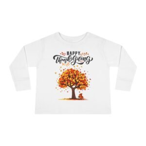 thanksgiving toddler long sleeve tee, cute fall outfit for kids, autumn tree design, holiday apparel, family gathering wear
