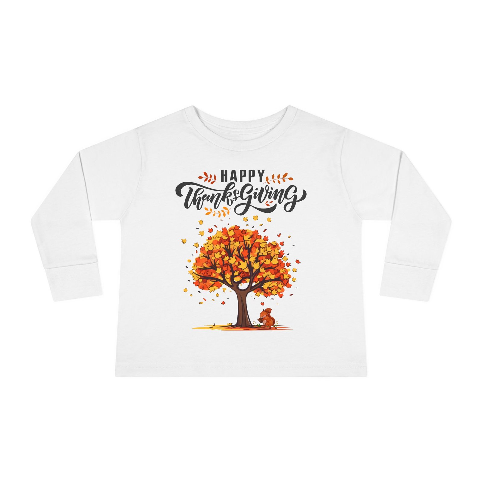 thanksgiving toddler long sleeve tee, cute fall outfit for kids, autumn tree design, holiday apparel, family gathering wear