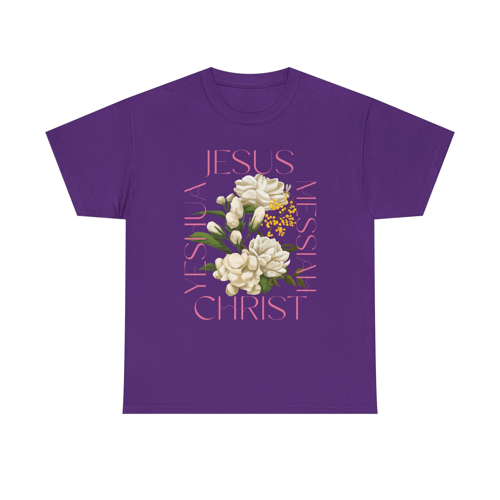 Floral "Jesus Name Design" Heavy Cotton Tee-Unisex T-Shirt-Inspirational Clothing - Image 57