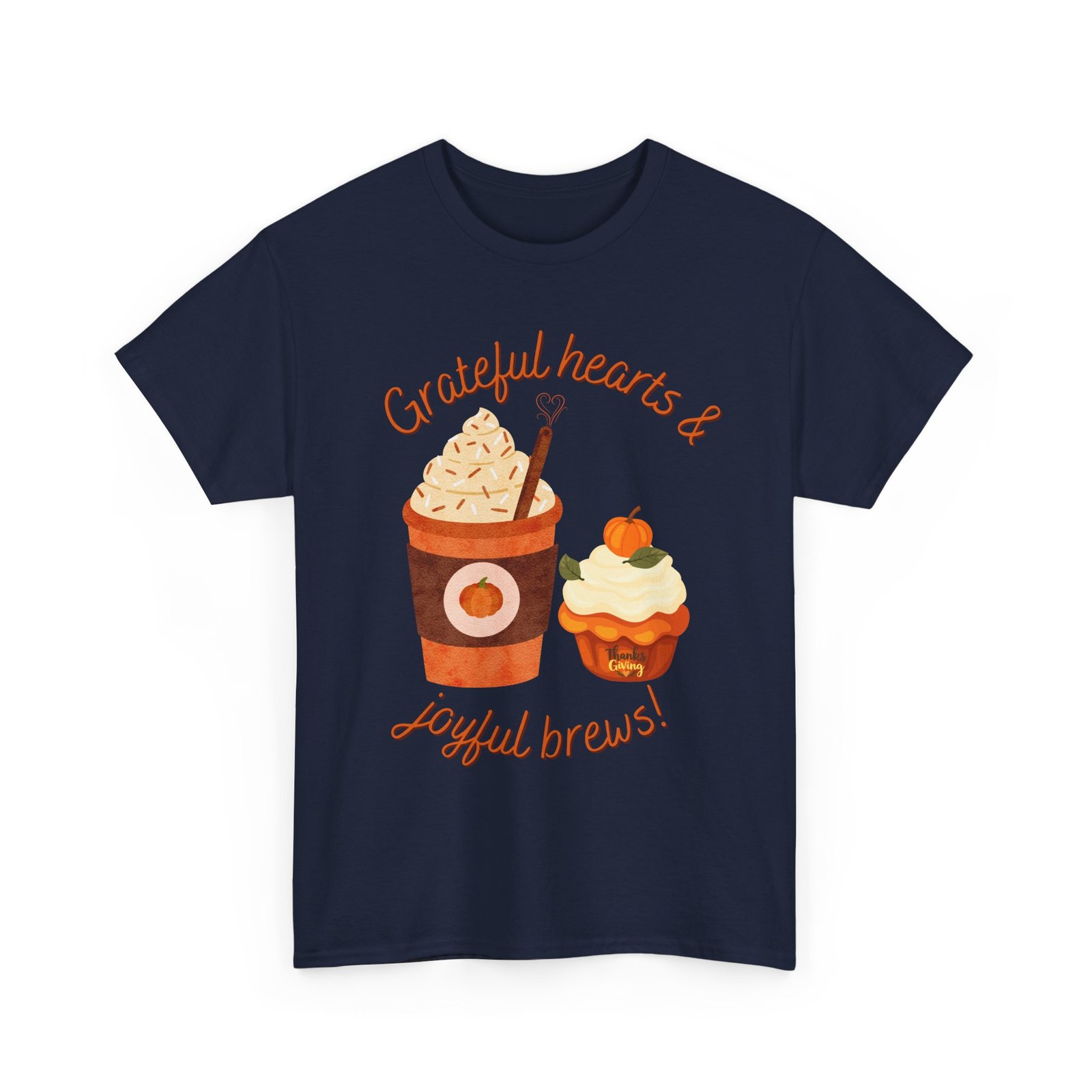 happy thanksgiving grateful hearts & joyful brews tee, unisex cotton shirt, coffee lovers gift, casual wear, cute tee for celebrations, fall fashion