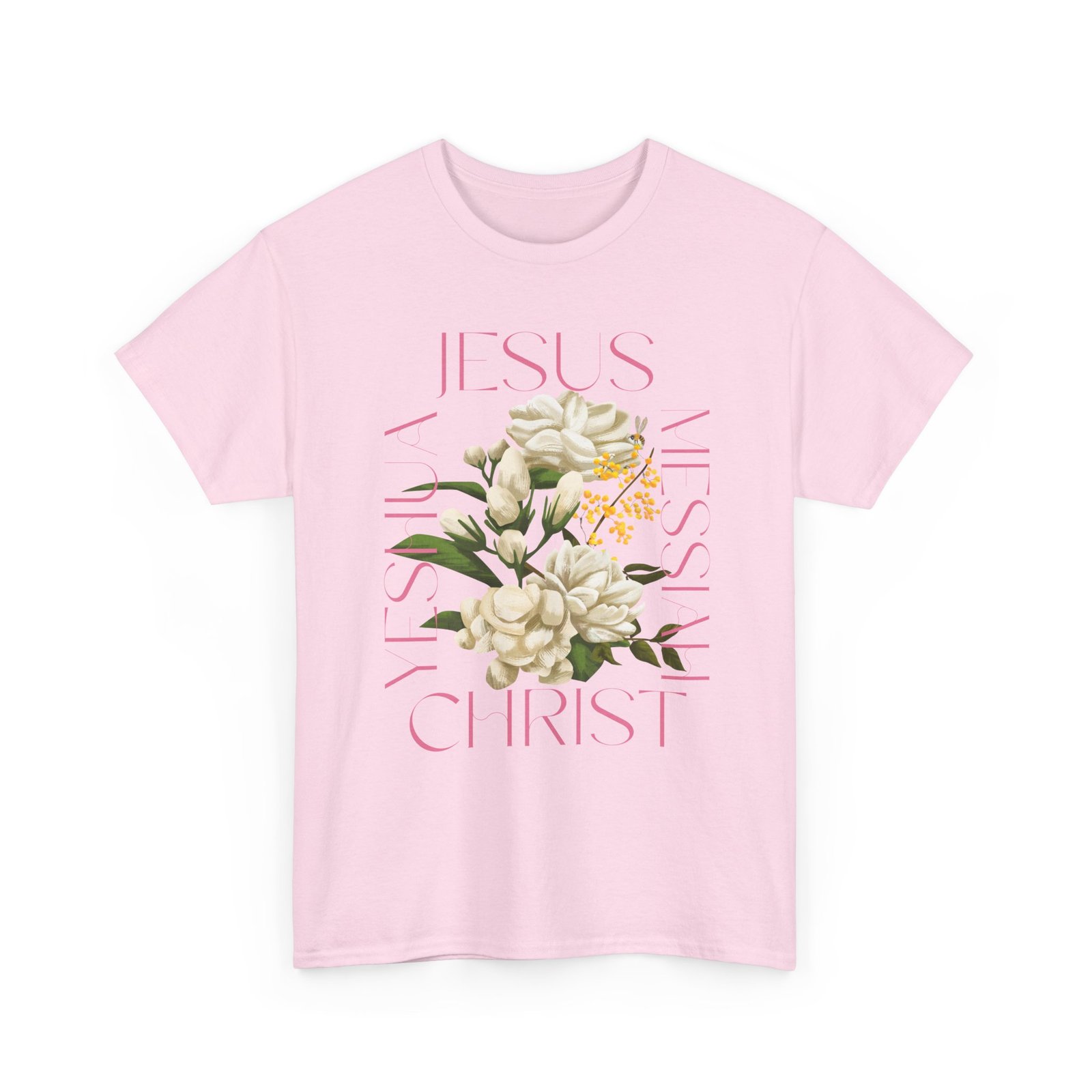 Floral "Jesus Name Design" Heavy Cotton Tee-Unisex T-Shirt-Inspirational Clothing - Image 63