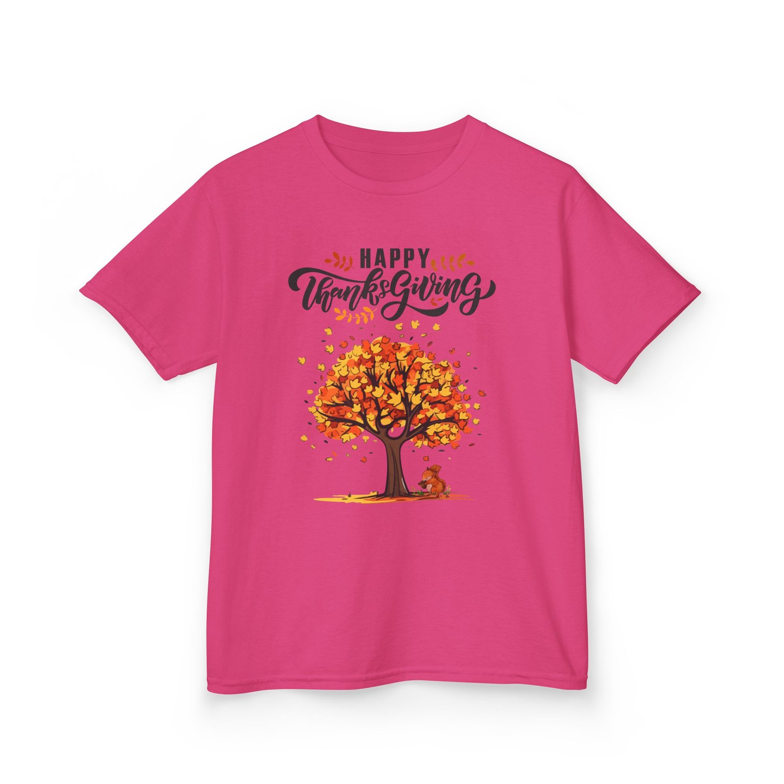 happy thanksgiving kids tee, fall t shirt, autumn apparel, festive gift, holiday outfit, tree and leaves design