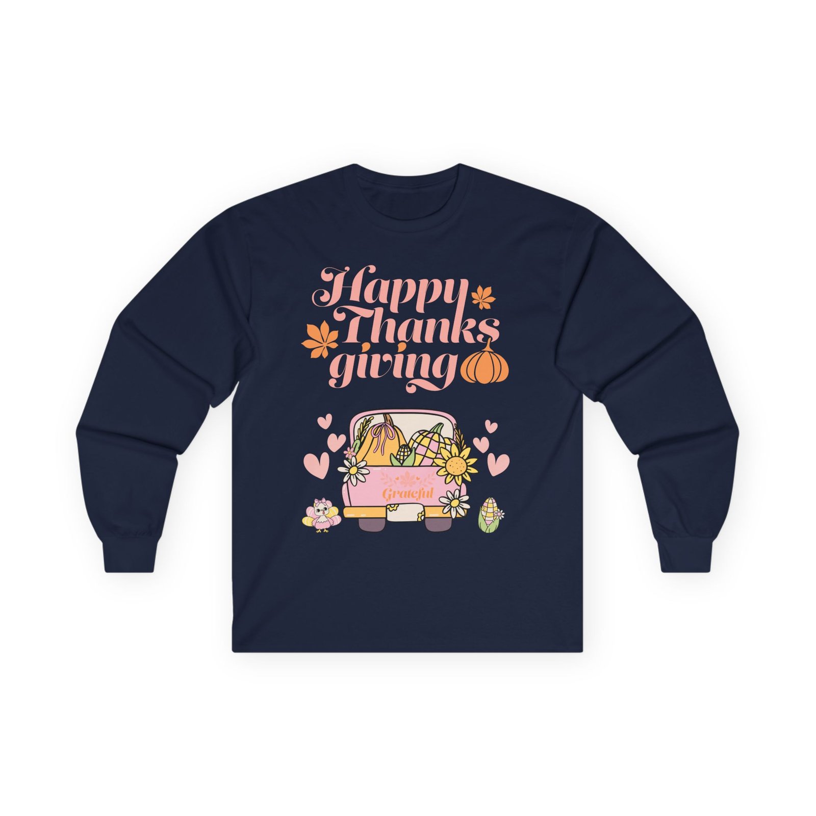 thanksgiving long sleeve tee, cozy fall shirt, autumn apparel, holiday gift, harvest celebration clothing, cute graphic tee (different design upon request)