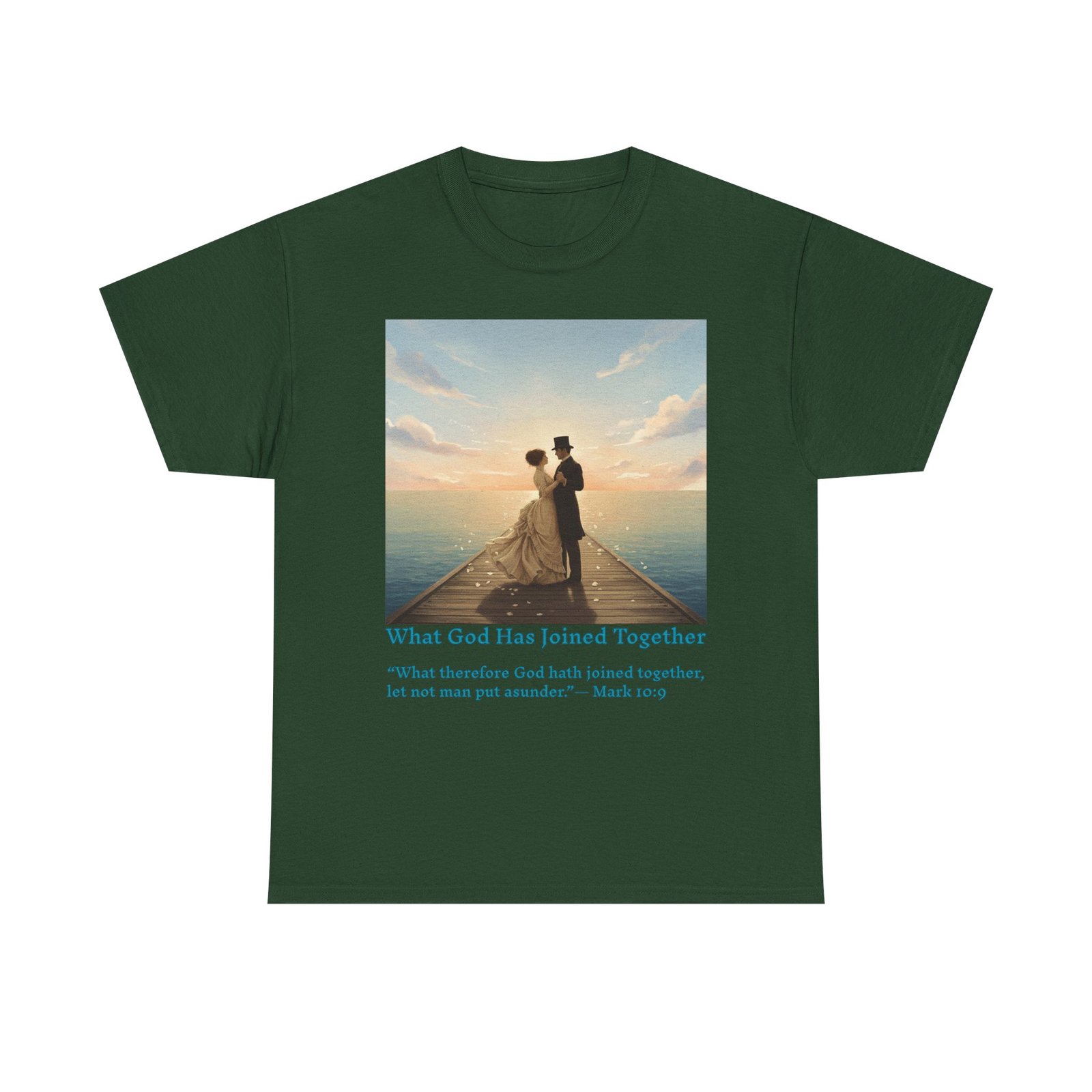 romantic couple on a pier at sunset wedding quote t shirt, unisex heavy cotton tee, casual wear, gift for newlyweds, bride & groom apparel, anniversary gift