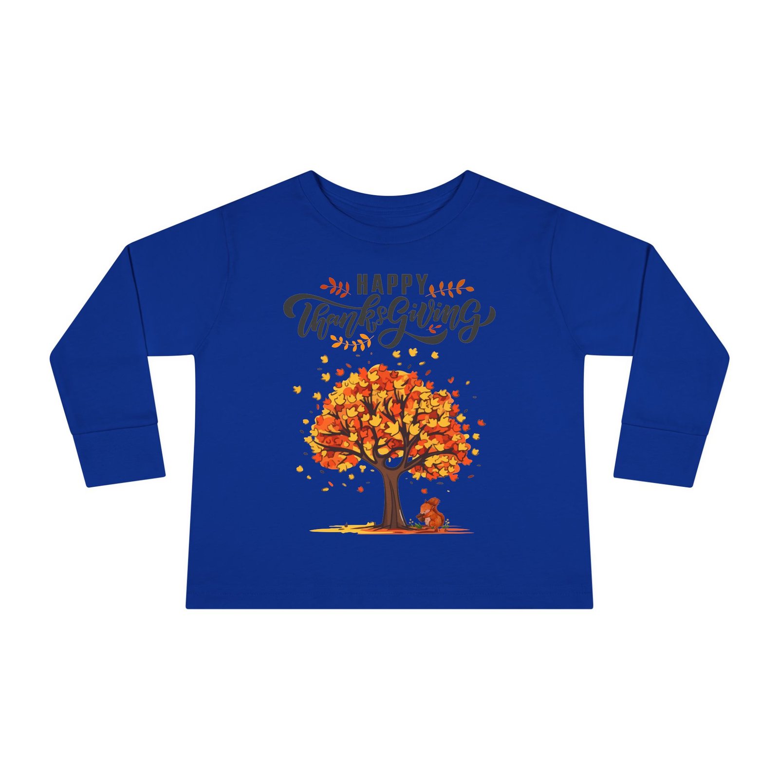 thanksgiving toddler long sleeve tee, cute fall outfit for kids, autumn tree design, holiday apparel, family gathering wear