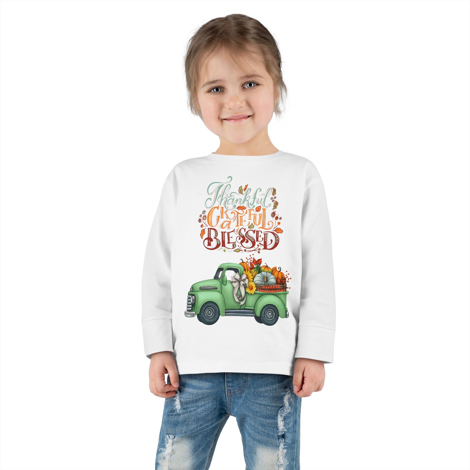 toddler long sleeve tee "grateful & blessed" fall vibes t shirt, kids autumn tee, thanksgiving outfit, cute toddler gift, seasonal shirt
