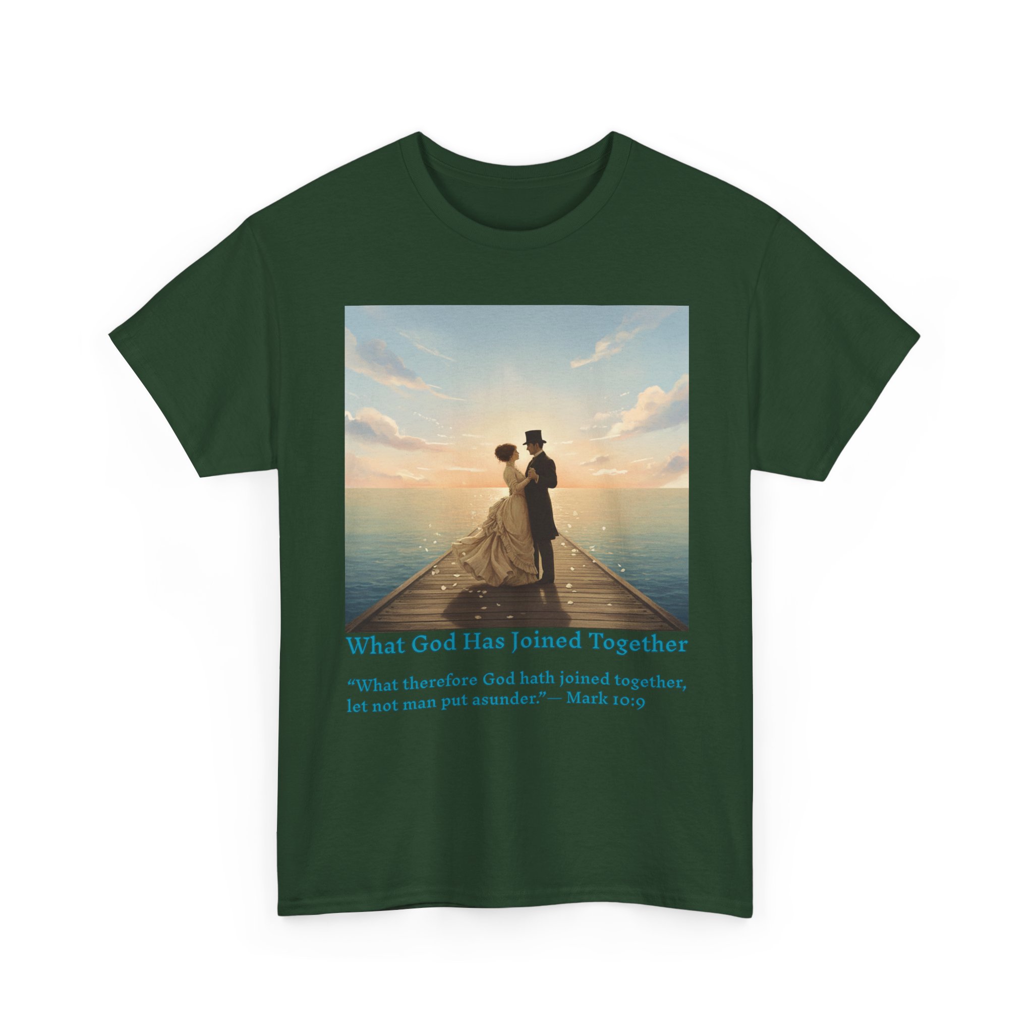 romantic couple on a pier at sunset wedding quote t shirt, unisex heavy cotton tee, casual wear, gift for newlyweds, bride & groom apparel, anniversary gift