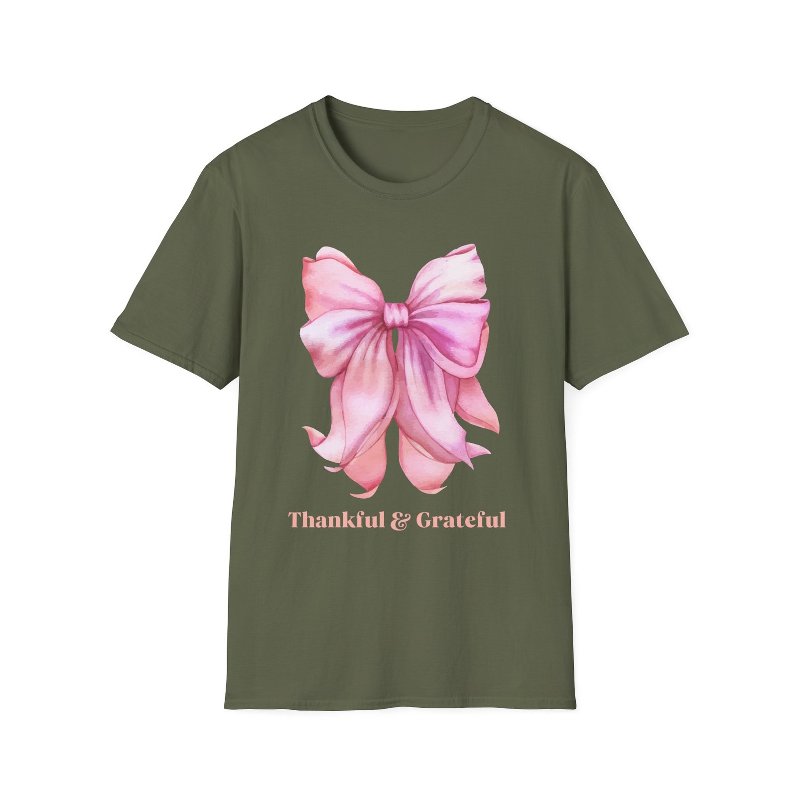 thankful & grateful bow t shirt, unisex softstyle tee, thanksgiving gift, fall apparel, cute casual wear, gratitude shirt