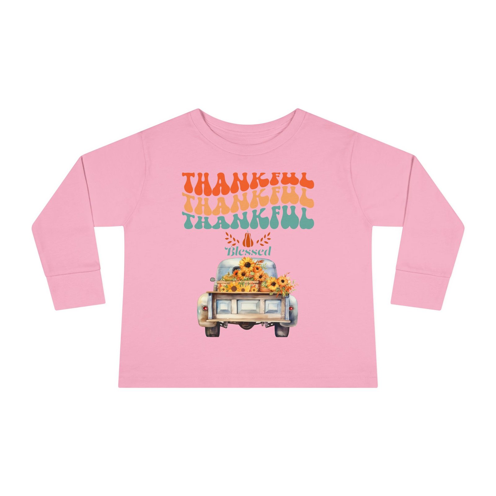 thankful toddler long sleeve tee perfect for fall celebrations, family gatherings, thanksgiving, everyday wear, gifts