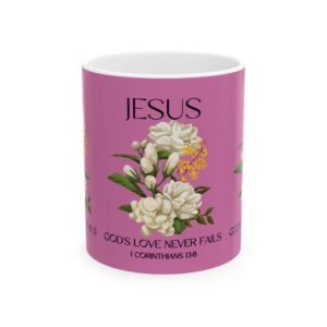 jesus inspirational ceramic mug 11 oz god's love never fails perfect for every occasion, coffee lovers gift, christian encouragement, floral