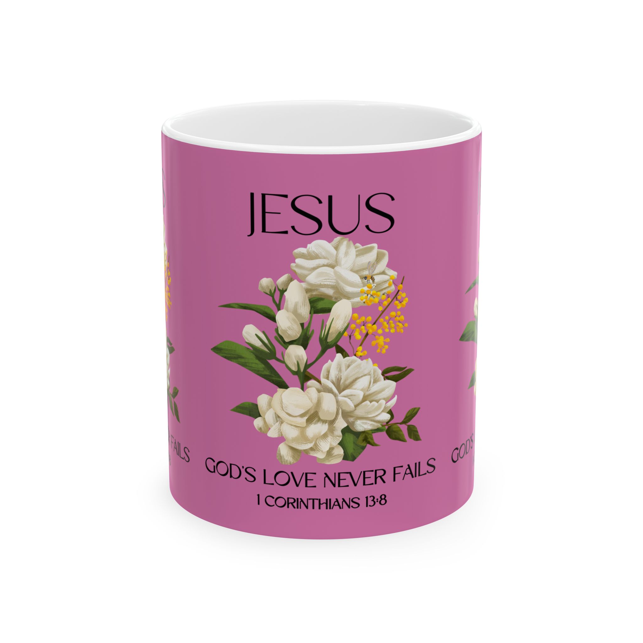 jesus inspirational ceramic mug 11 oz god's love never fails perfect for every occasion, coffee lovers gift, christian encouragement, floral