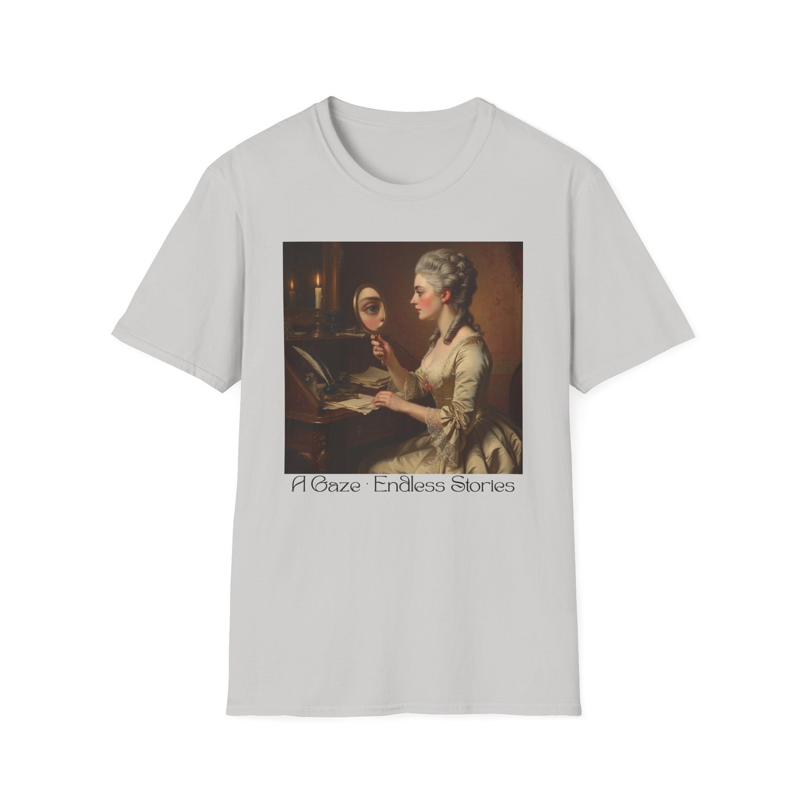 artistic vintage t shirt with 'endless reflections' design, perfect for art lovers, gifts, casual wear, museum visits, art class