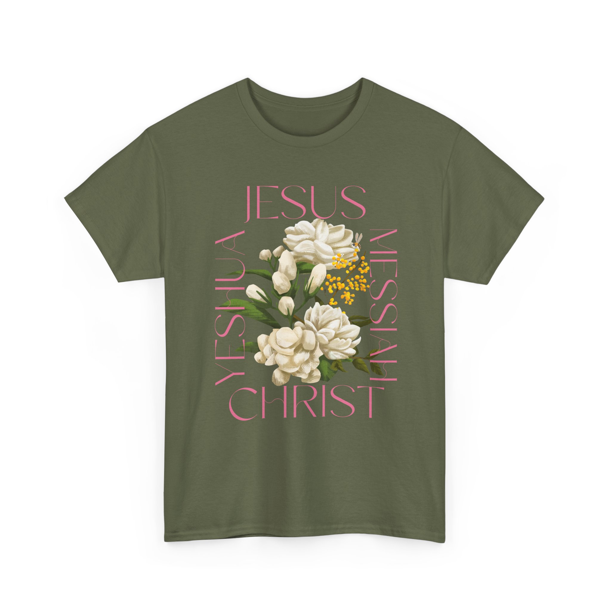 Floral "Jesus Name Design" Heavy Cotton Tee-Unisex T-Shirt-Inspirational Clothing - Image 35