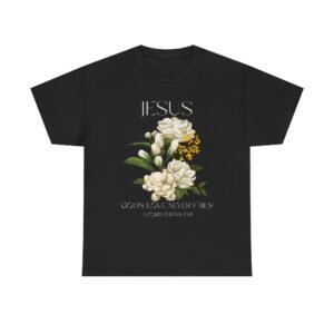floral jesus god's love never fails graphic tee | unisex cotton t shirt for faith & inspiration, ideal for gifts, casual wear, church events, and celebrations