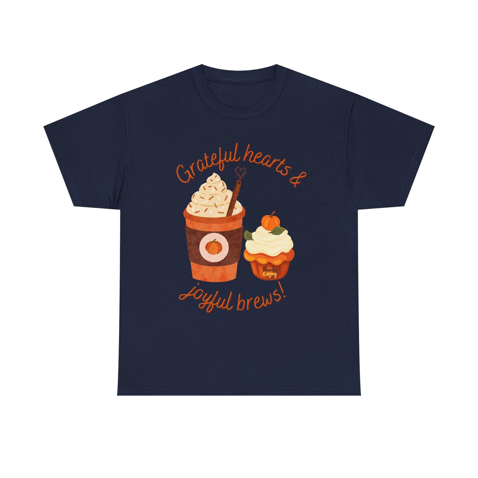 happy thanksgiving grateful hearts & joyful brews tee, unisex cotton shirt, coffee lovers gift, casual wear, cute tee for celebrations, fall fashion