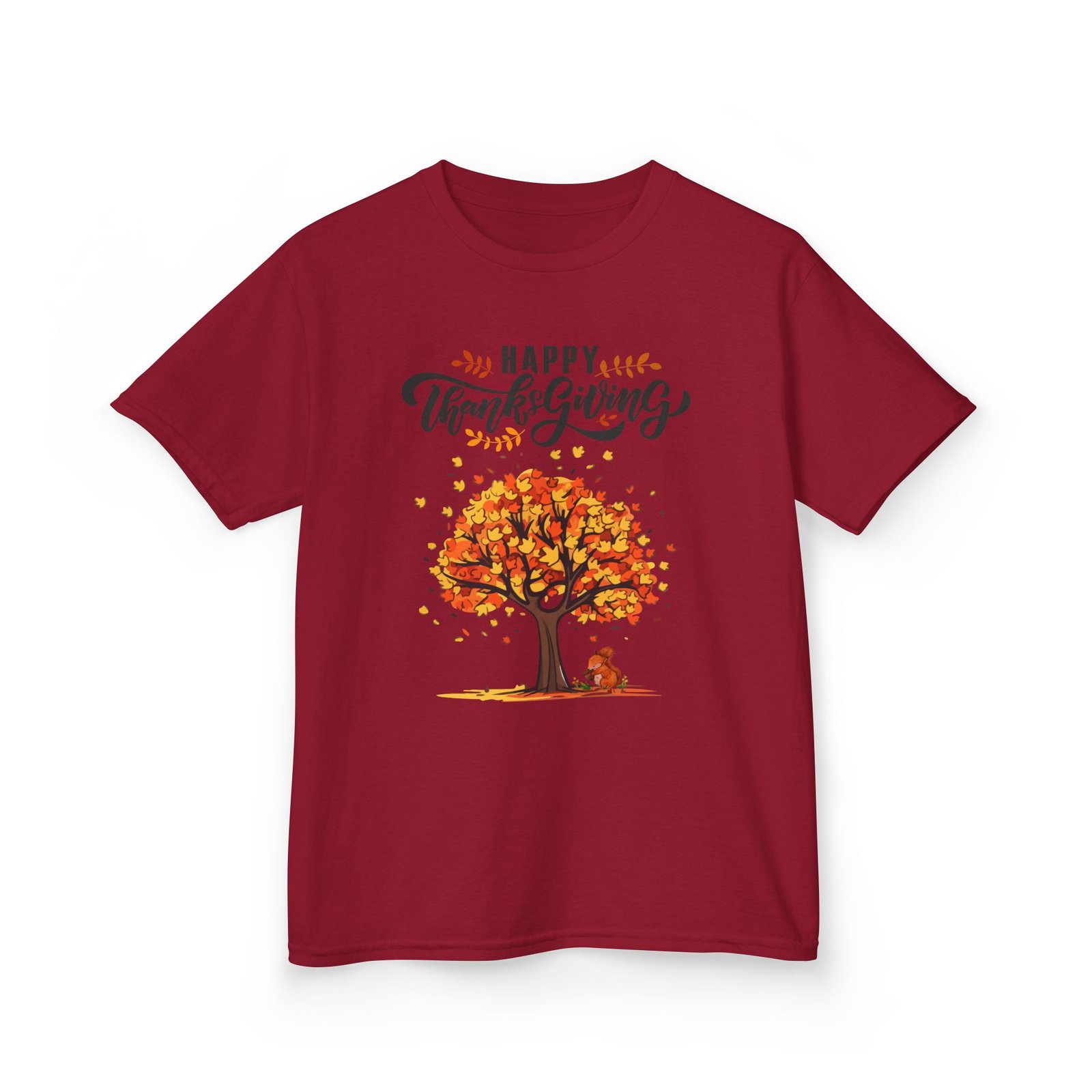 happy thanksgiving kids tee, fall t shirt, autumn apparel, festive gift, holiday outfit, tree and leaves design