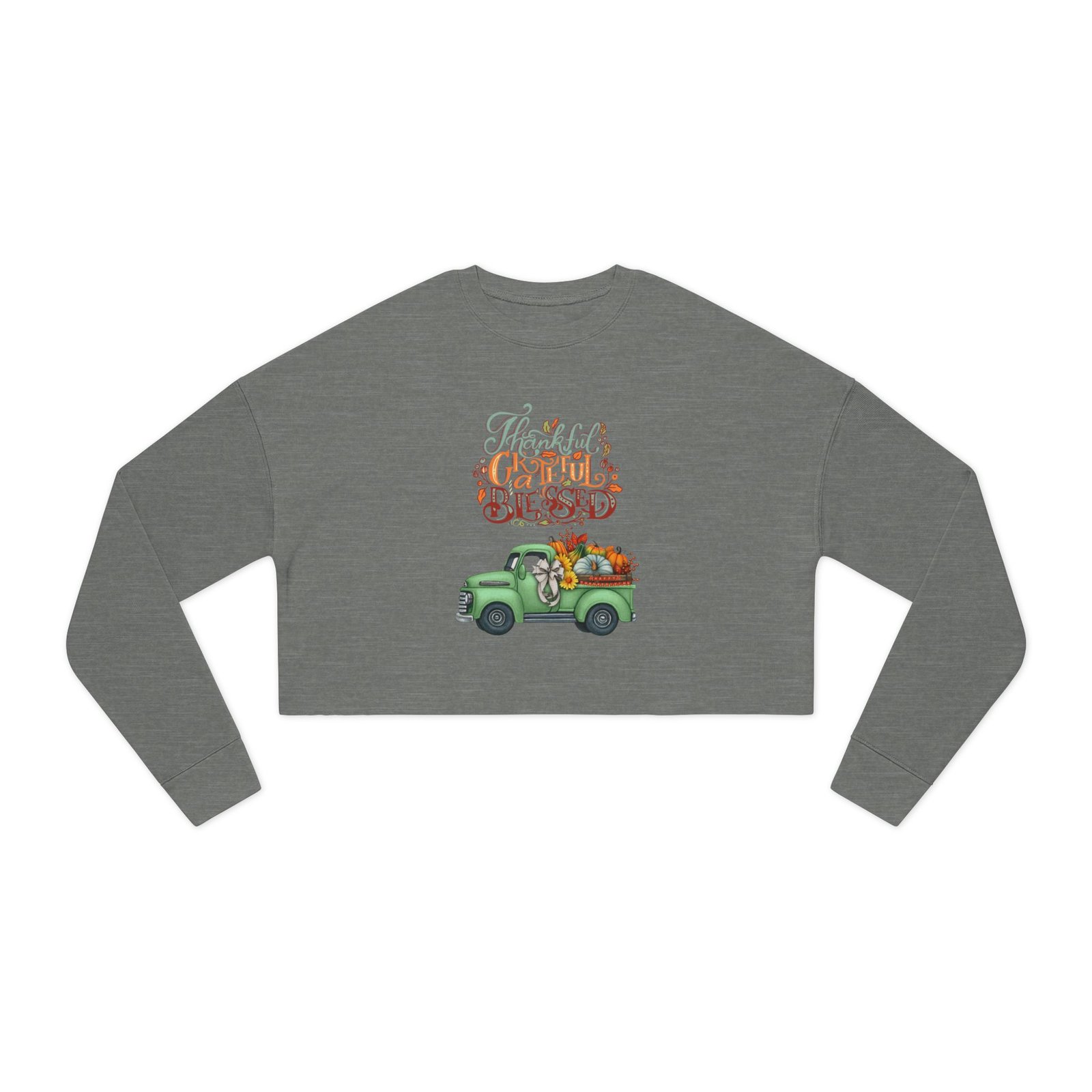 thankful vibes cropped sweatshirt with pumpkin truck, women's fall apparel, cozy sweatshirt, holiday gift, thanksgiving outfit (different design upon request.)