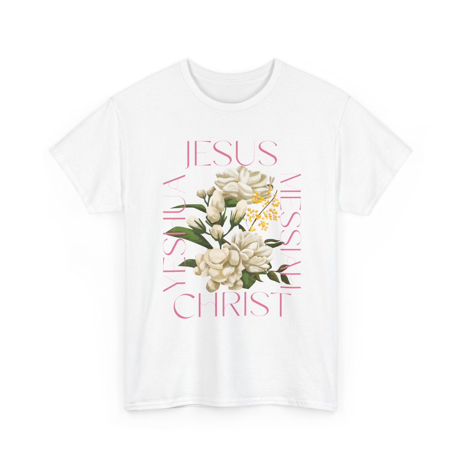 Floral "Jesus Name Design" Heavy Cotton Tee-Unisex T-Shirt-Inspirational Clothing - Image 3