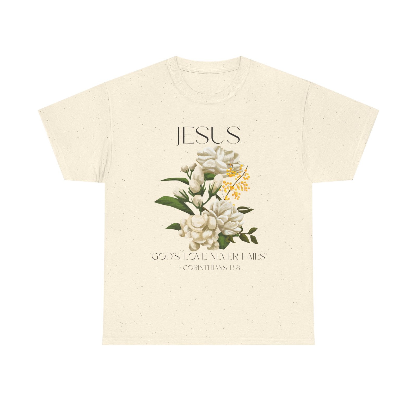 jesus god's love never fails unisex heavy cotton tee