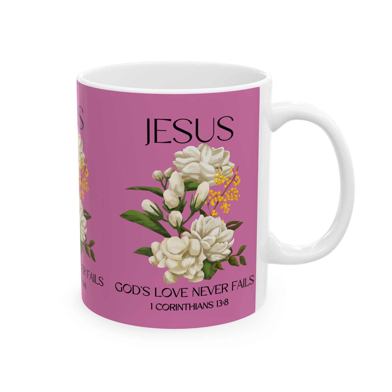 jesus inspirational ceramic mug 11 oz god's love never fails perfect for every occasion, coffee lovers gift, christian encouragement, floral