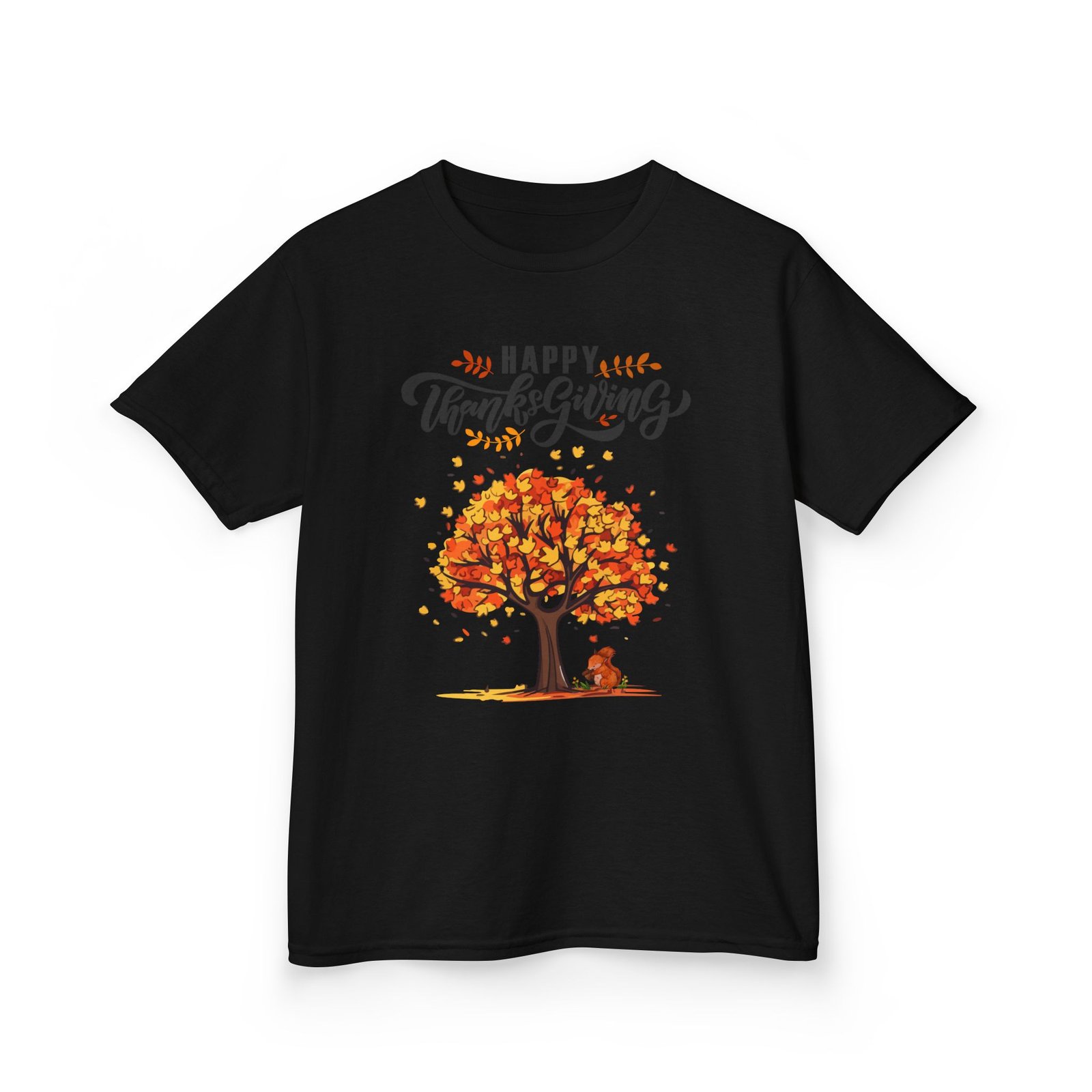 happy thanksgiving kids tee, fall t shirt, autumn apparel, festive gift, holiday outfit, tree and leaves design