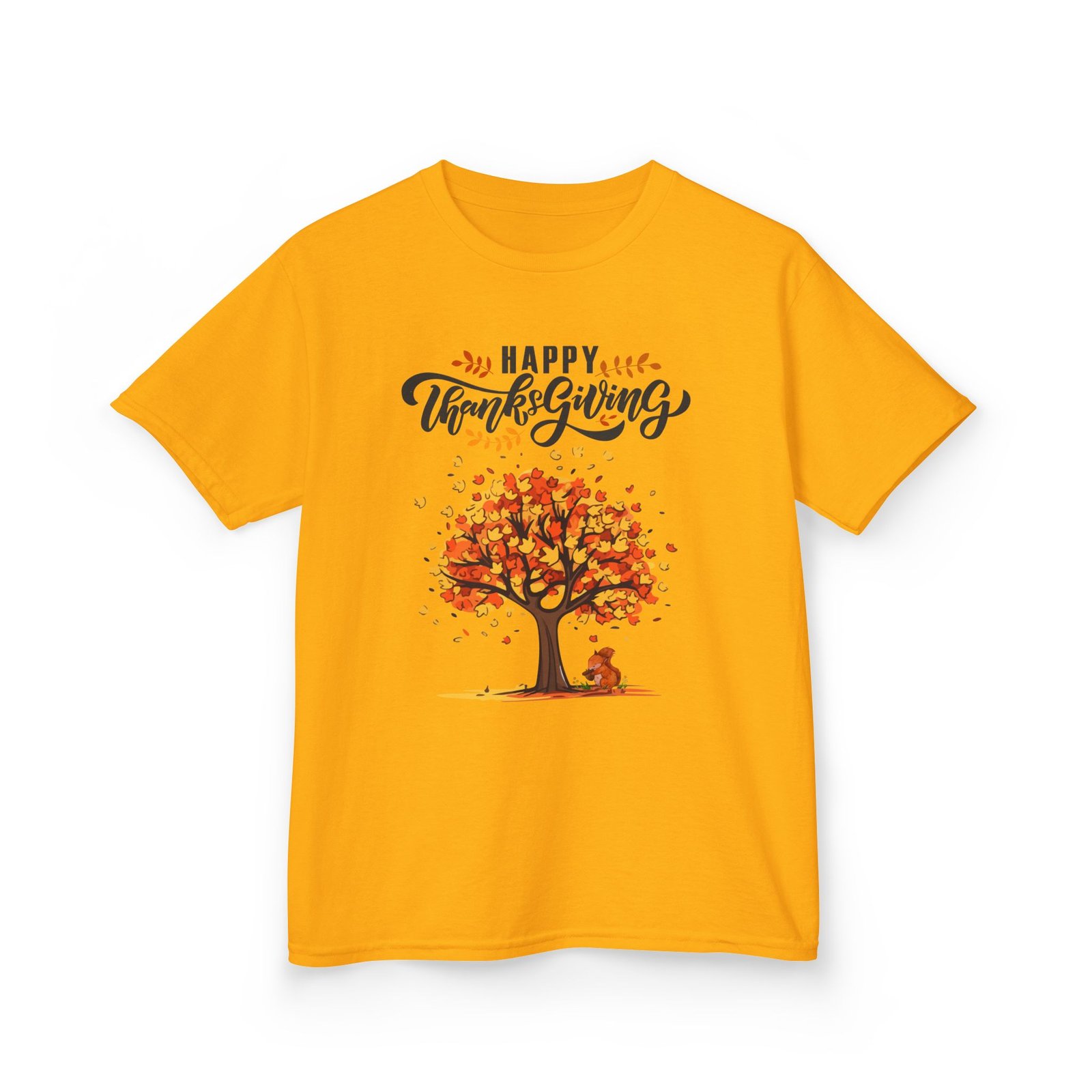 happy thanksgiving kids tee, fall t shirt, autumn apparel, festive gift, holiday outfit, tree and leaves design