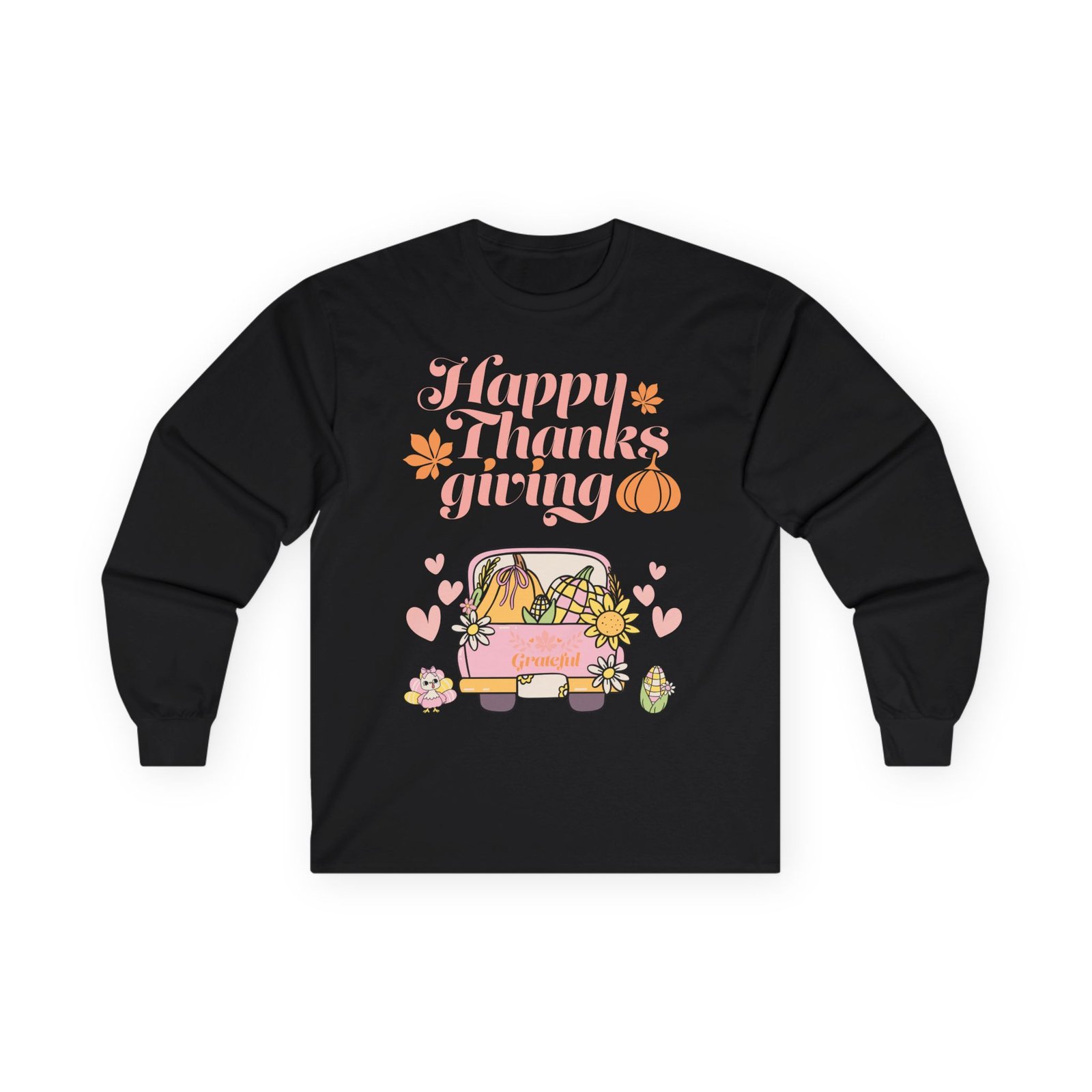 thanksgiving long sleeve tee, cozy fall shirt, autumn apparel, holiday gift, harvest celebration clothing, cute graphic tee (different design upon request)