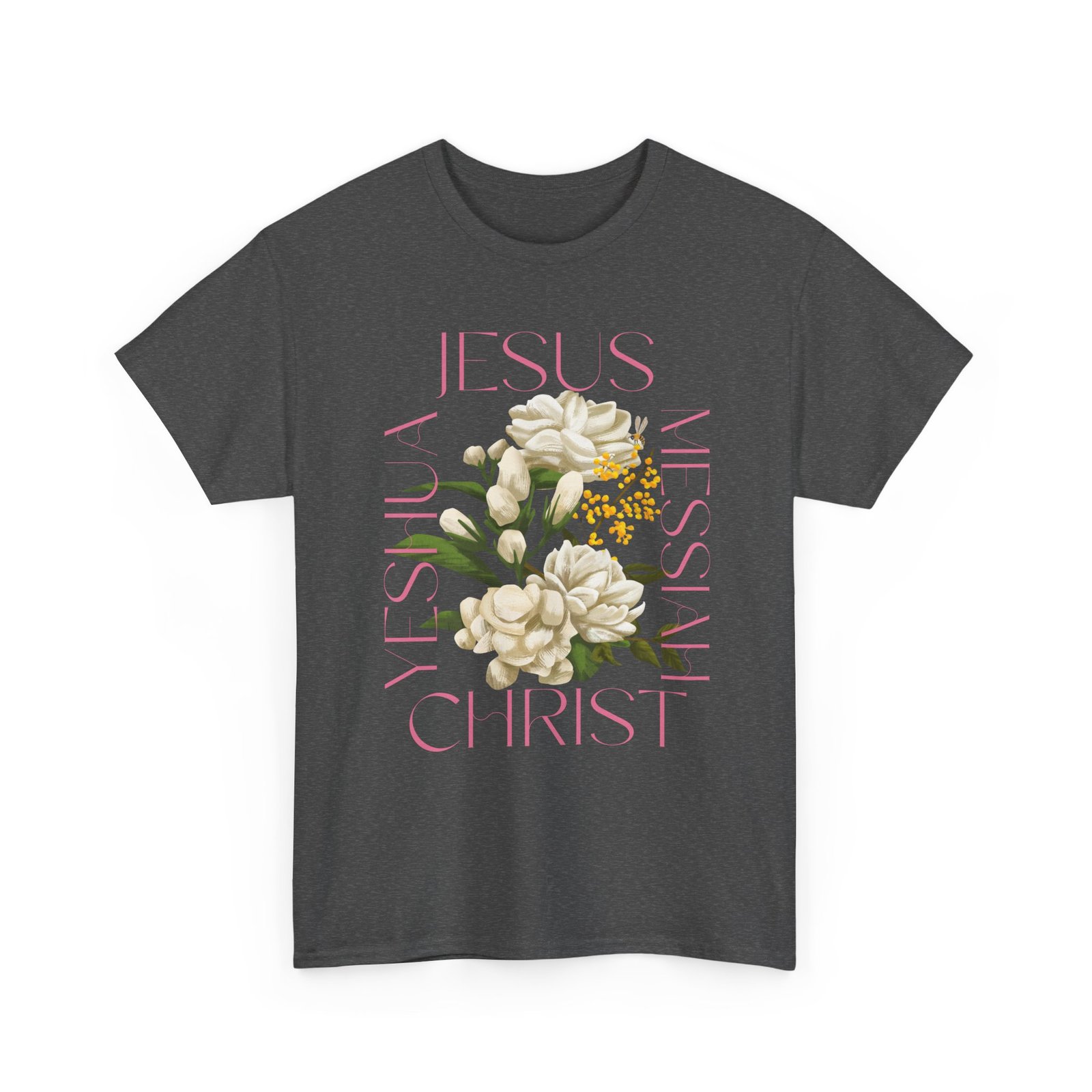Floral "Jesus Name Design" Heavy Cotton Tee-Unisex T-Shirt-Inspirational Clothing - Image 43