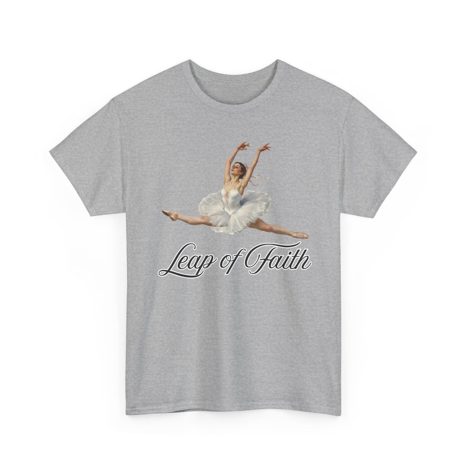ballet inspired tee leap of faith, dance gift, unisex cotton shirt, inspirational apparel, performance wear, gift for dancers ballerina in a split leap, designed with an impressionist flair, echoing timeless ballet elegance