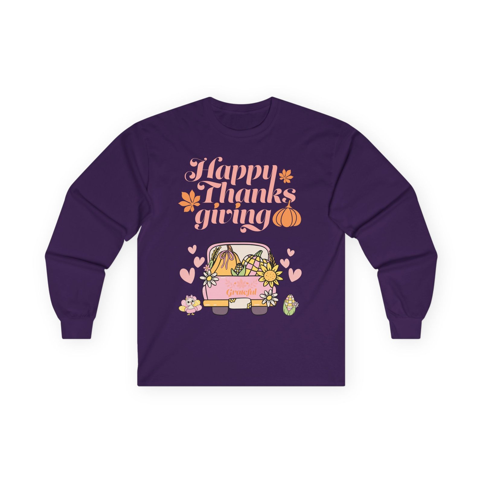 thanksgiving long sleeve tee, cozy fall shirt, autumn apparel, holiday gift, harvest celebration clothing, cute graphic tee (different design upon request)