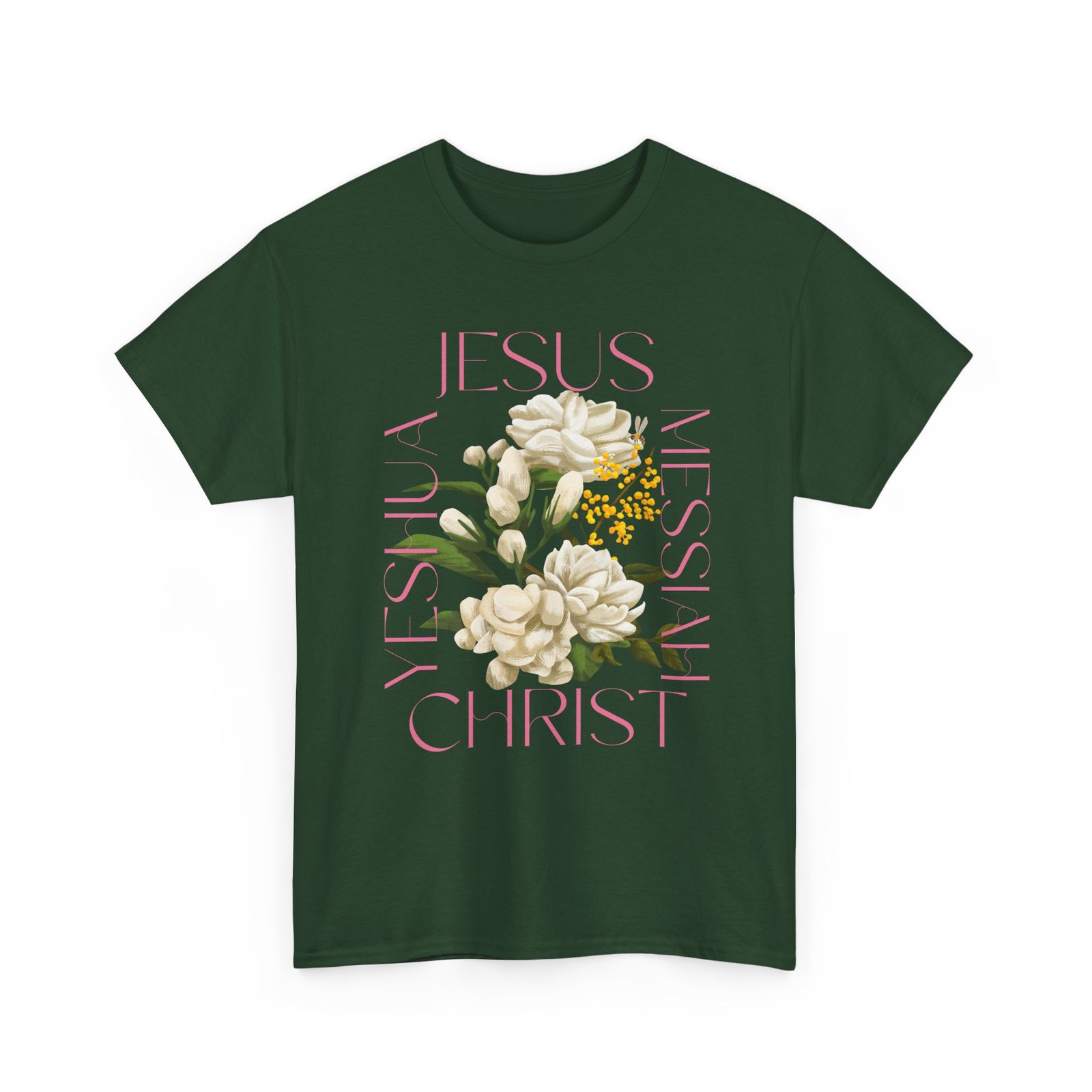 Floral "Jesus Name Design" Heavy Cotton Tee-Unisex T-Shirt-Inspirational Clothing - Image 39