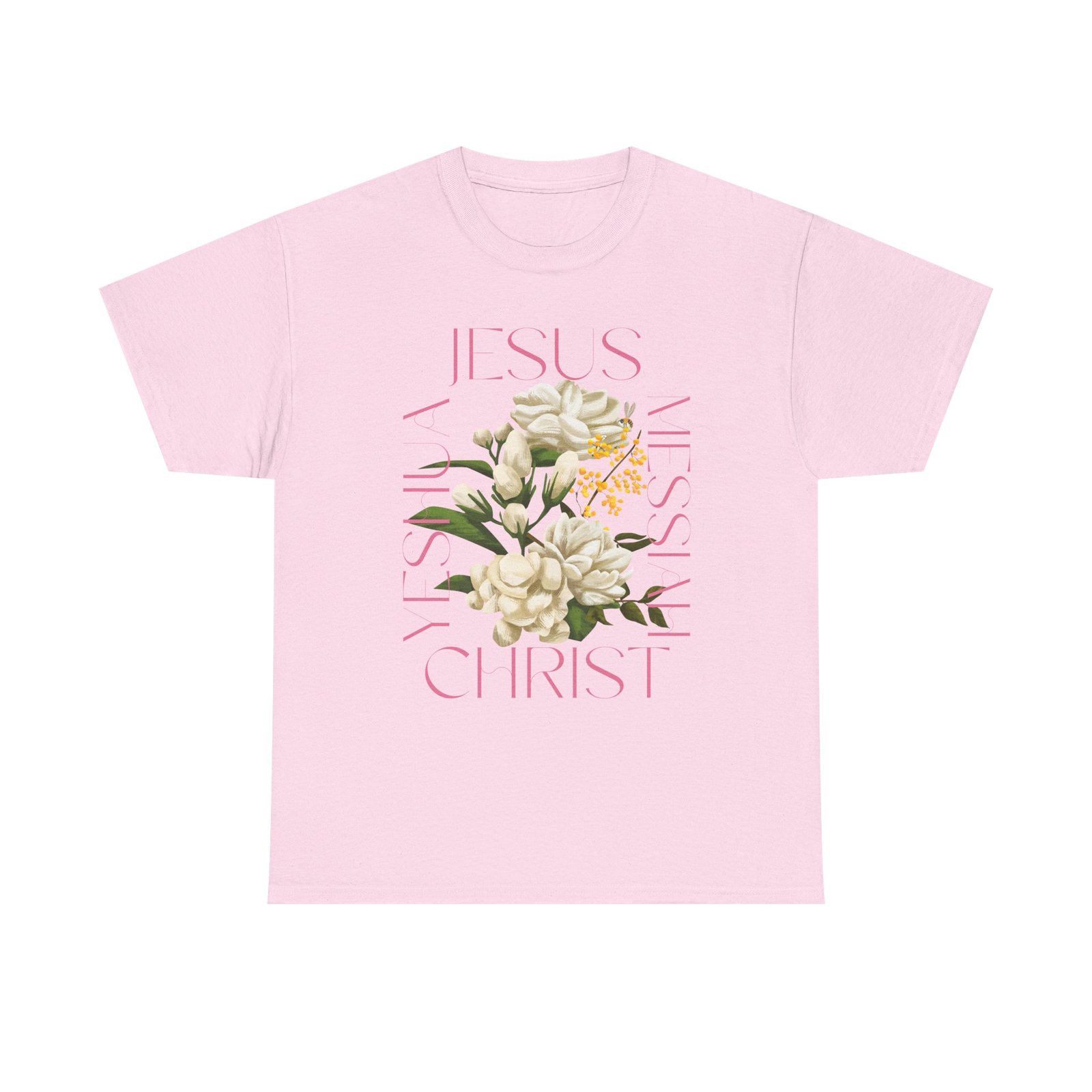 Floral "Jesus Name Design" Heavy Cotton Tee-Unisex T-Shirt-Inspirational Clothing - Image 61