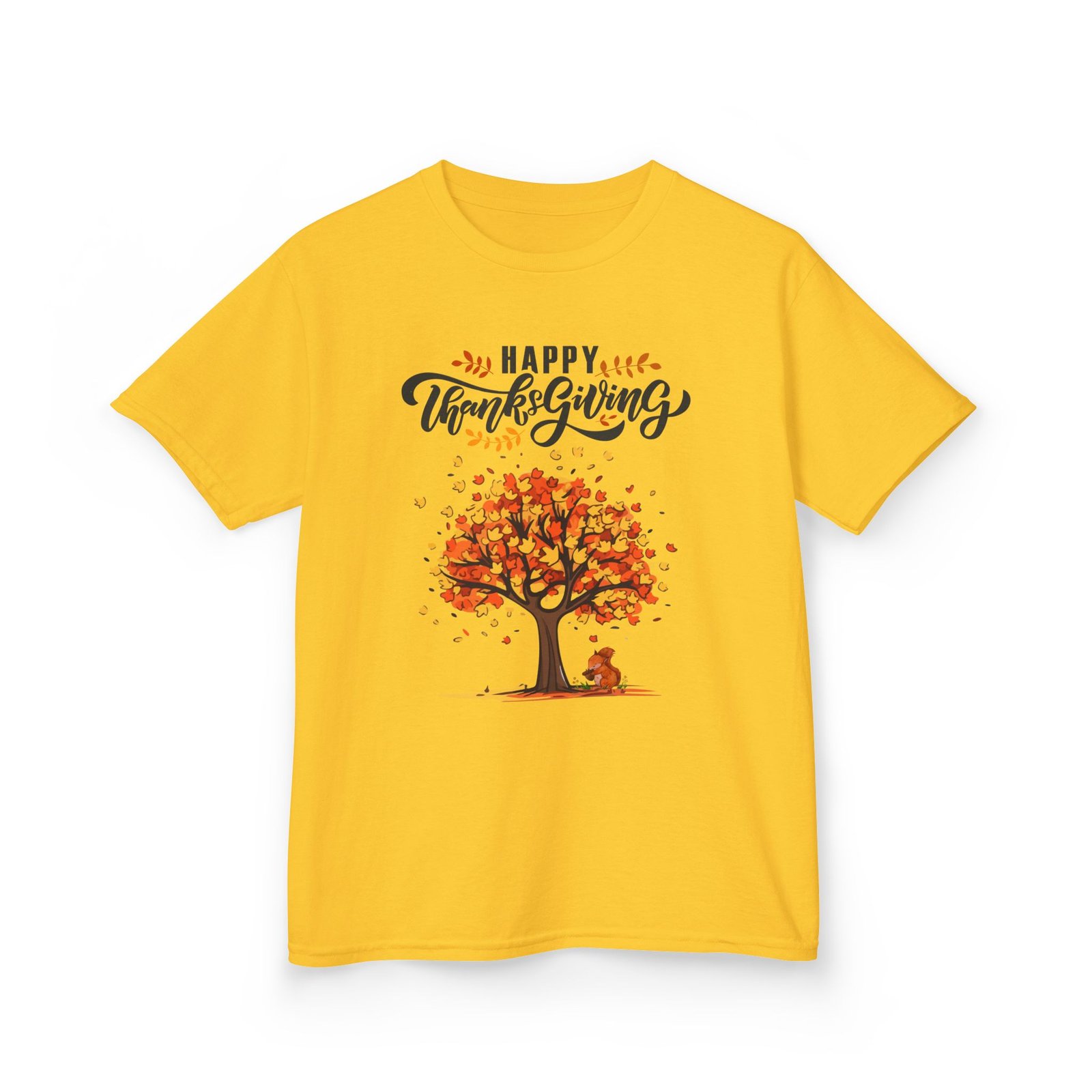 happy thanksgiving kids tee, fall t shirt, autumn apparel, festive gift, holiday outfit, tree and leaves design