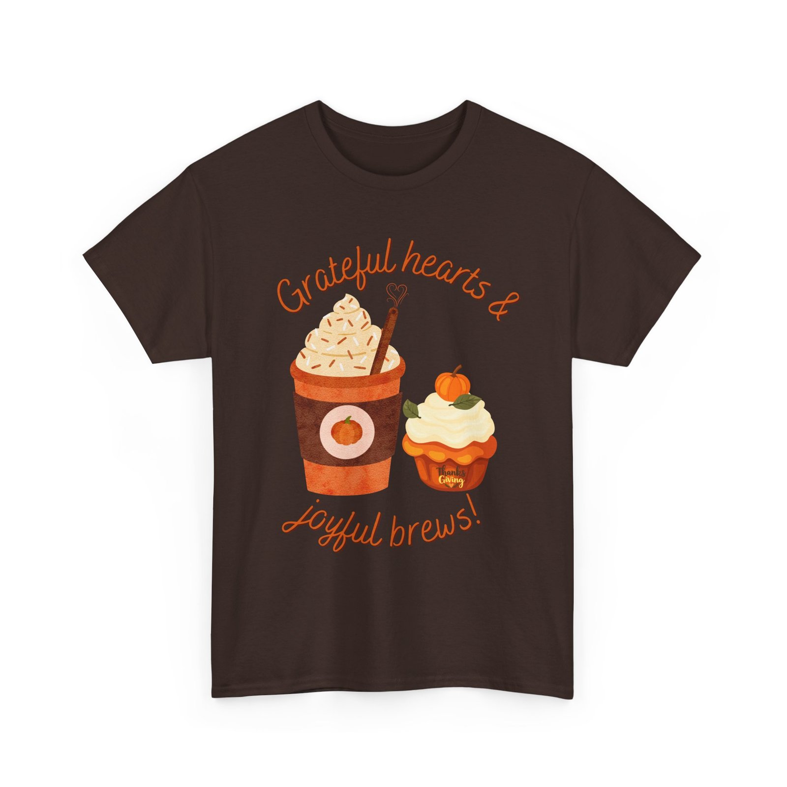 happy thanksgiving grateful hearts & joyful brews tee, unisex cotton shirt, coffee lovers gift, casual wear, cute tee for celebrations, fall fashion