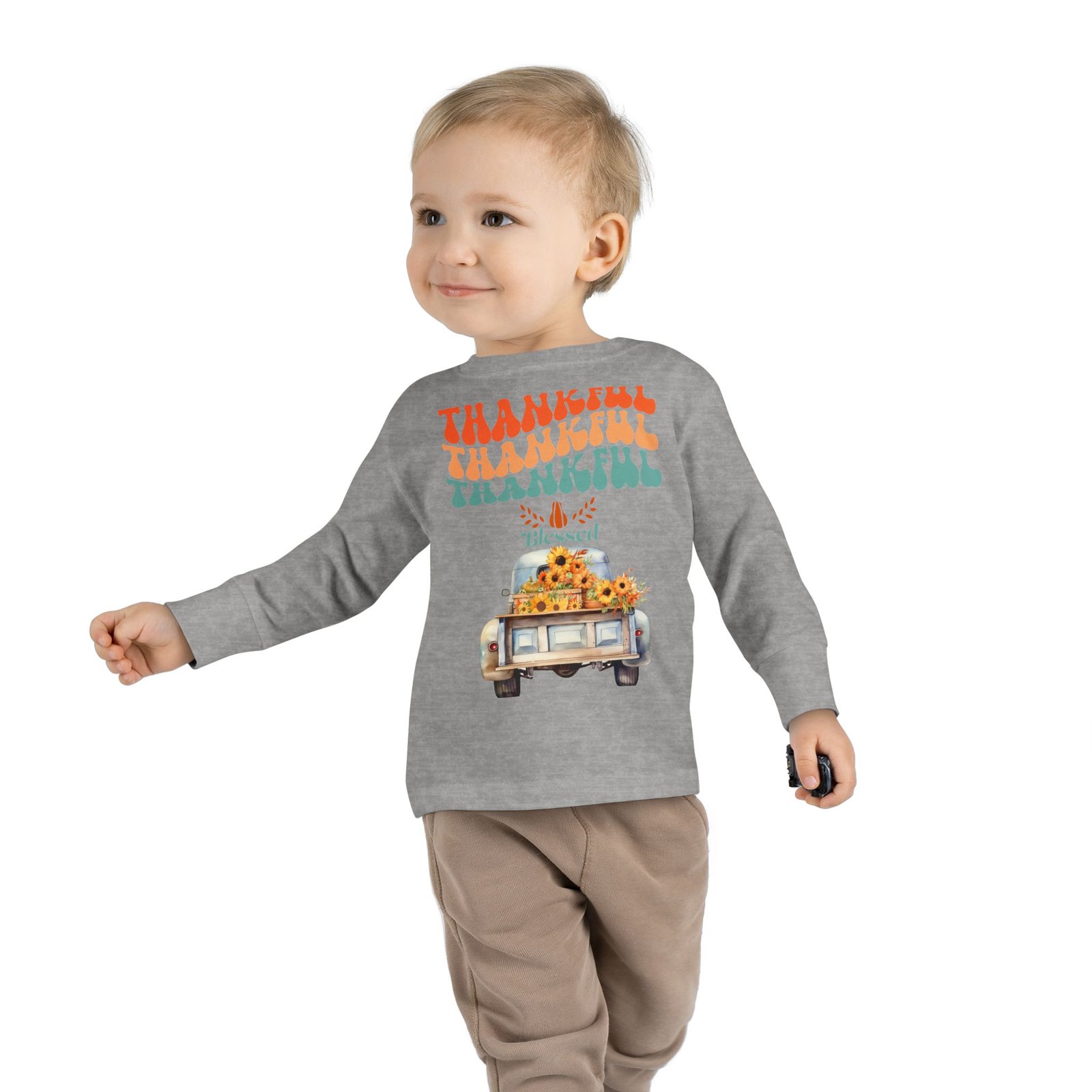 thankful toddler long sleeve tee perfect for fall celebrations, family gatherings, thanksgiving, everyday wear, gifts