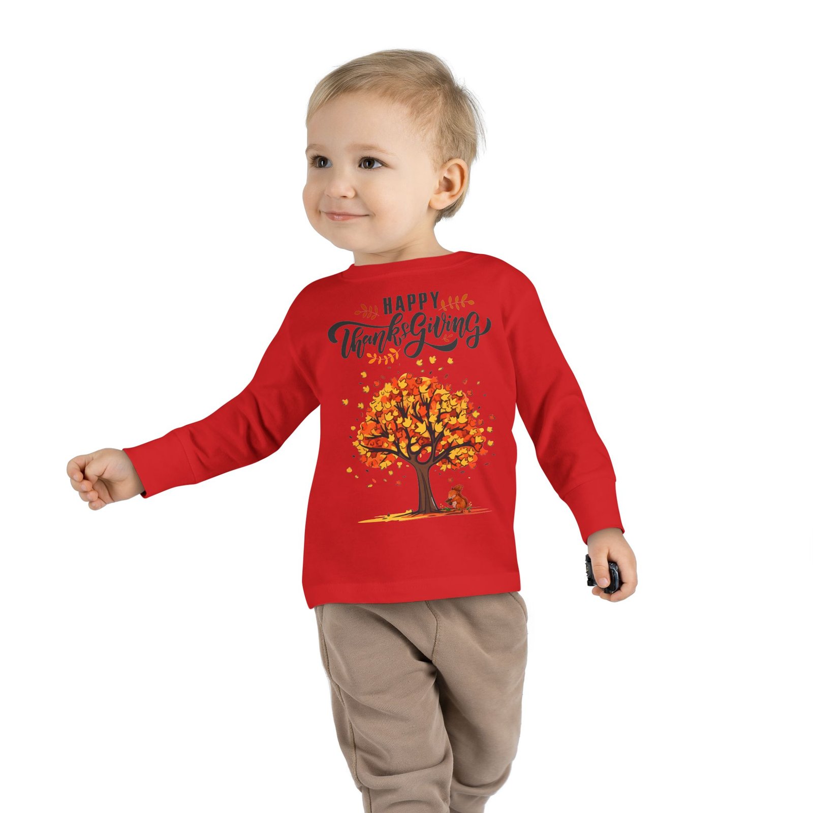thanksgiving toddler long sleeve tee, cute fall outfit for kids, autumn tree design, holiday apparel, family gathering wear