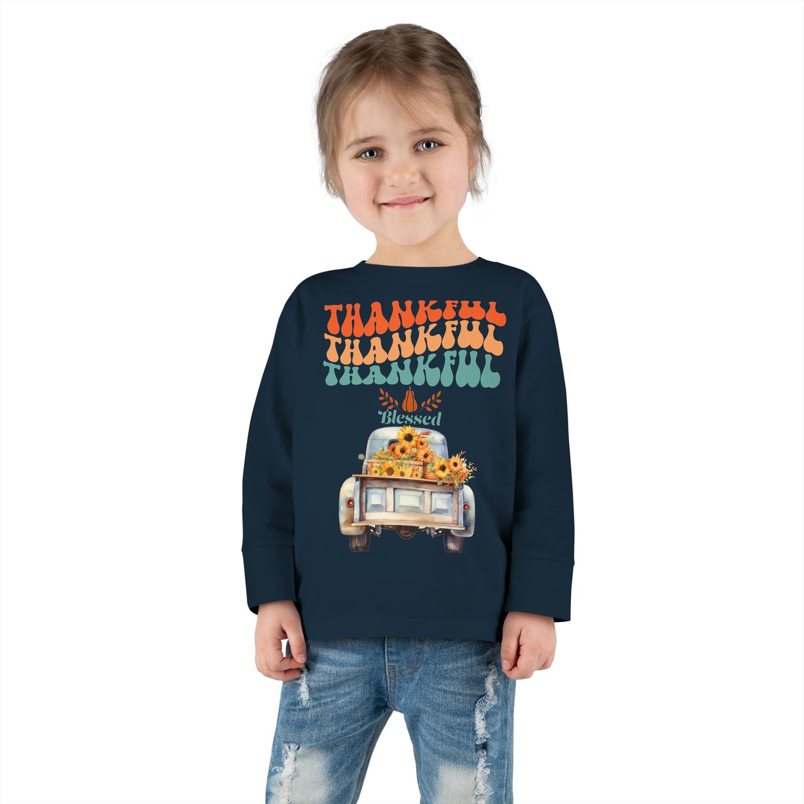 thankful toddler long sleeve tee perfect for fall celebrations, family gatherings, thanksgiving, everyday wear, gifts