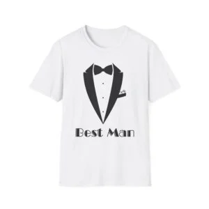 best man t shirt, stylish groom attire, wedding gift for him, casual event shirt, unisex tuxedo tee, matching groomsmen apparel