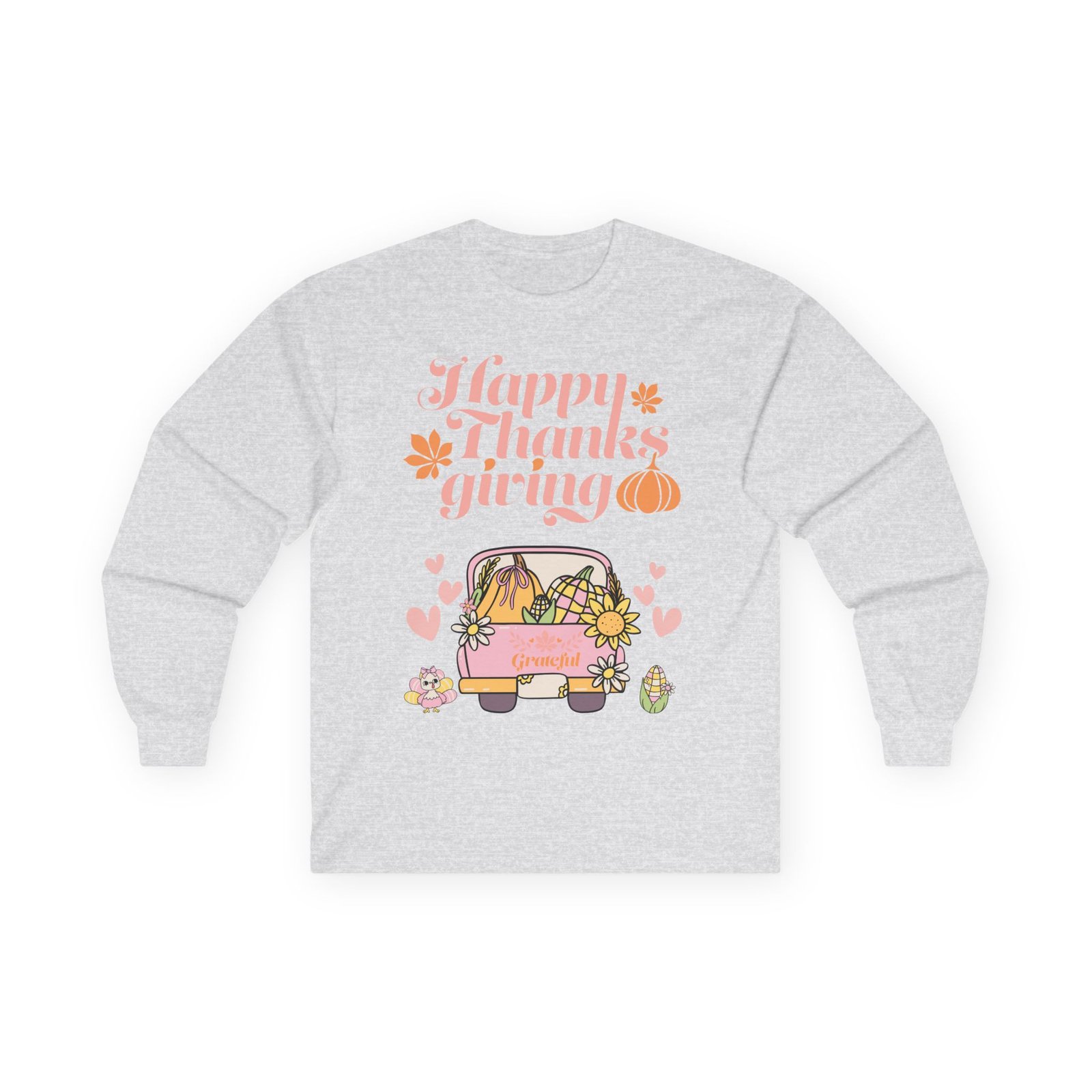 thanksgiving long sleeve tee, cozy fall shirt, autumn apparel, holiday gift, harvest celebration clothing, cute graphic tee (different design upon request)