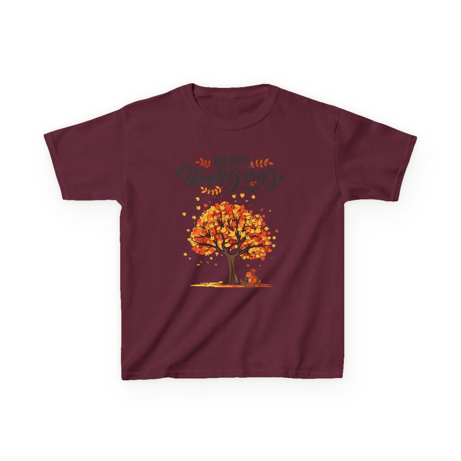 happy thanksgiving kids tee, fall t shirt, autumn apparel, festive gift, holiday outfit, tree and leaves design