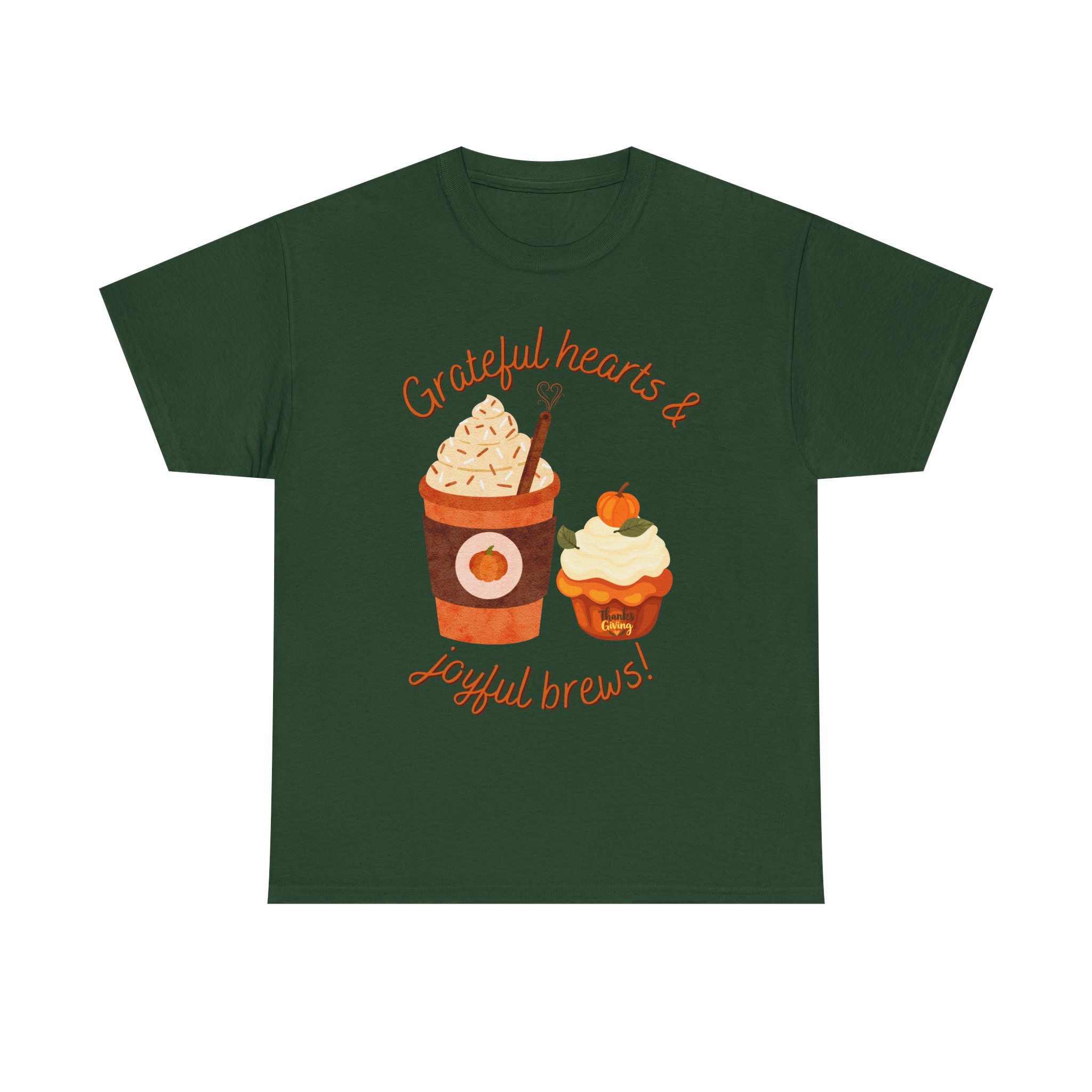 happy thanksgiving grateful hearts & joyful brews tee, unisex cotton shirt, coffee lovers gift, casual wear, cute tee for celebrations, fall fashion