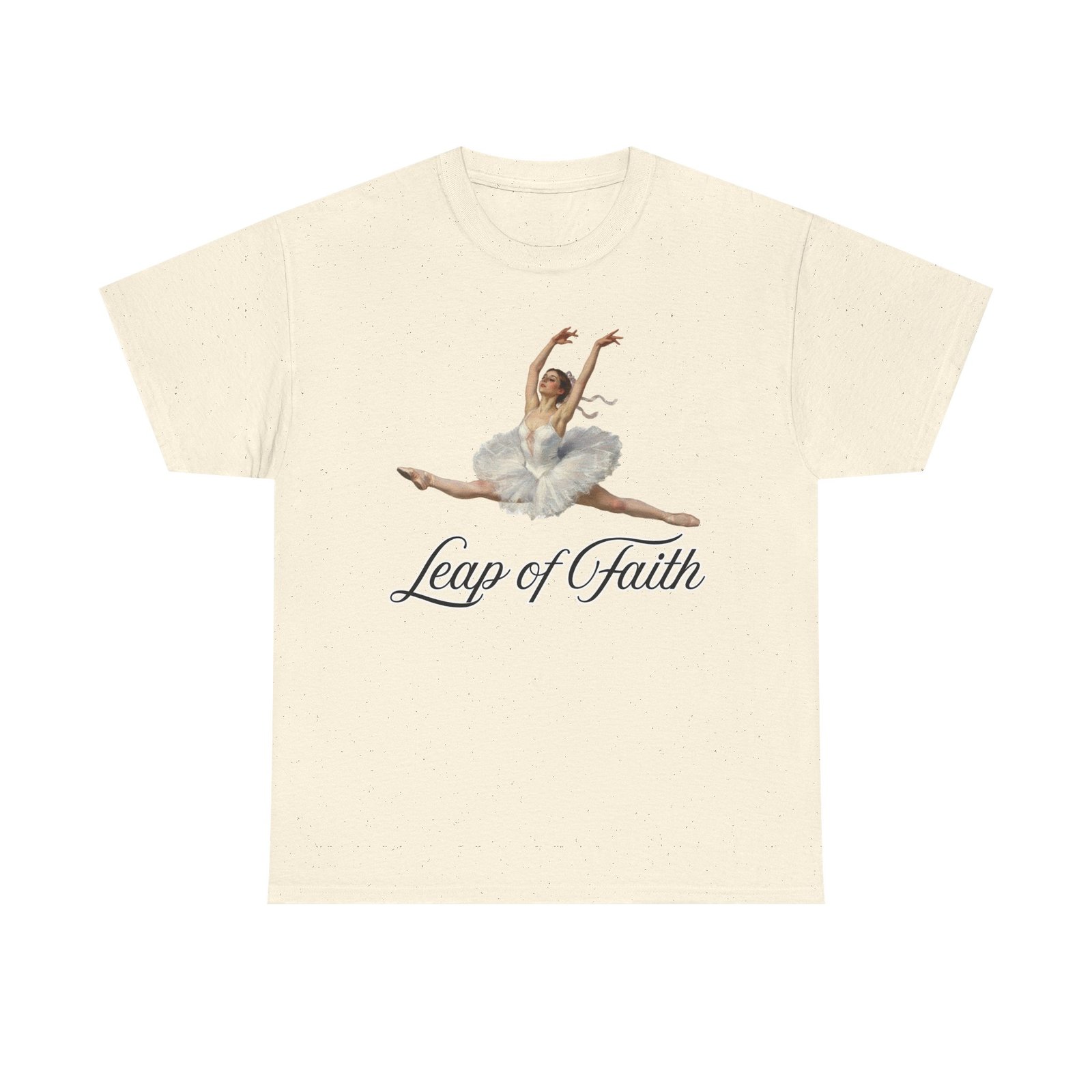 ballet inspired tee leap of faith, dance gift, unisex cotton shirt, inspirational apparel, performance wear, gift for dancers ballerina in a split leap, designed with an impressionist flair, echoing timeless ballet elegance