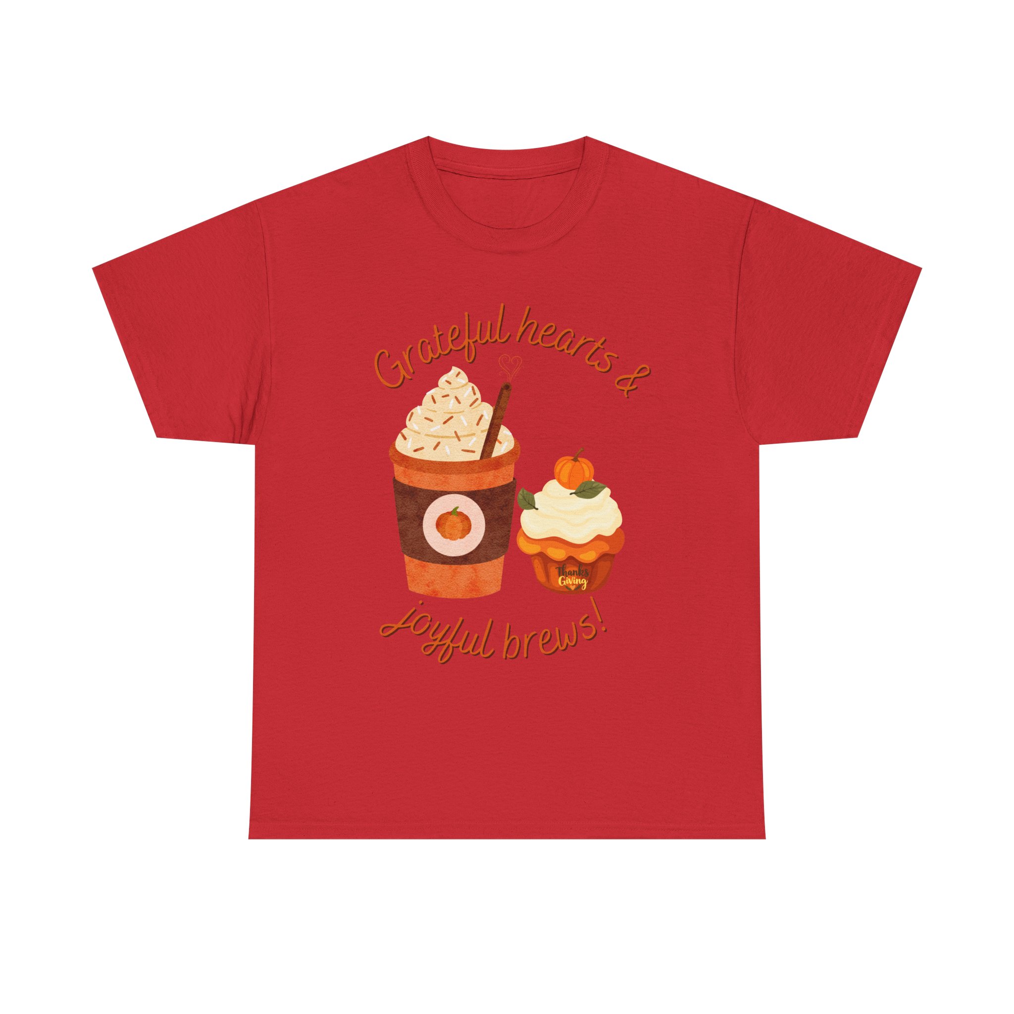 happy thanksgiving grateful hearts & joyful brews tee, unisex cotton shirt, coffee lovers gift, casual wear, cute tee for celebrations, fall fashion