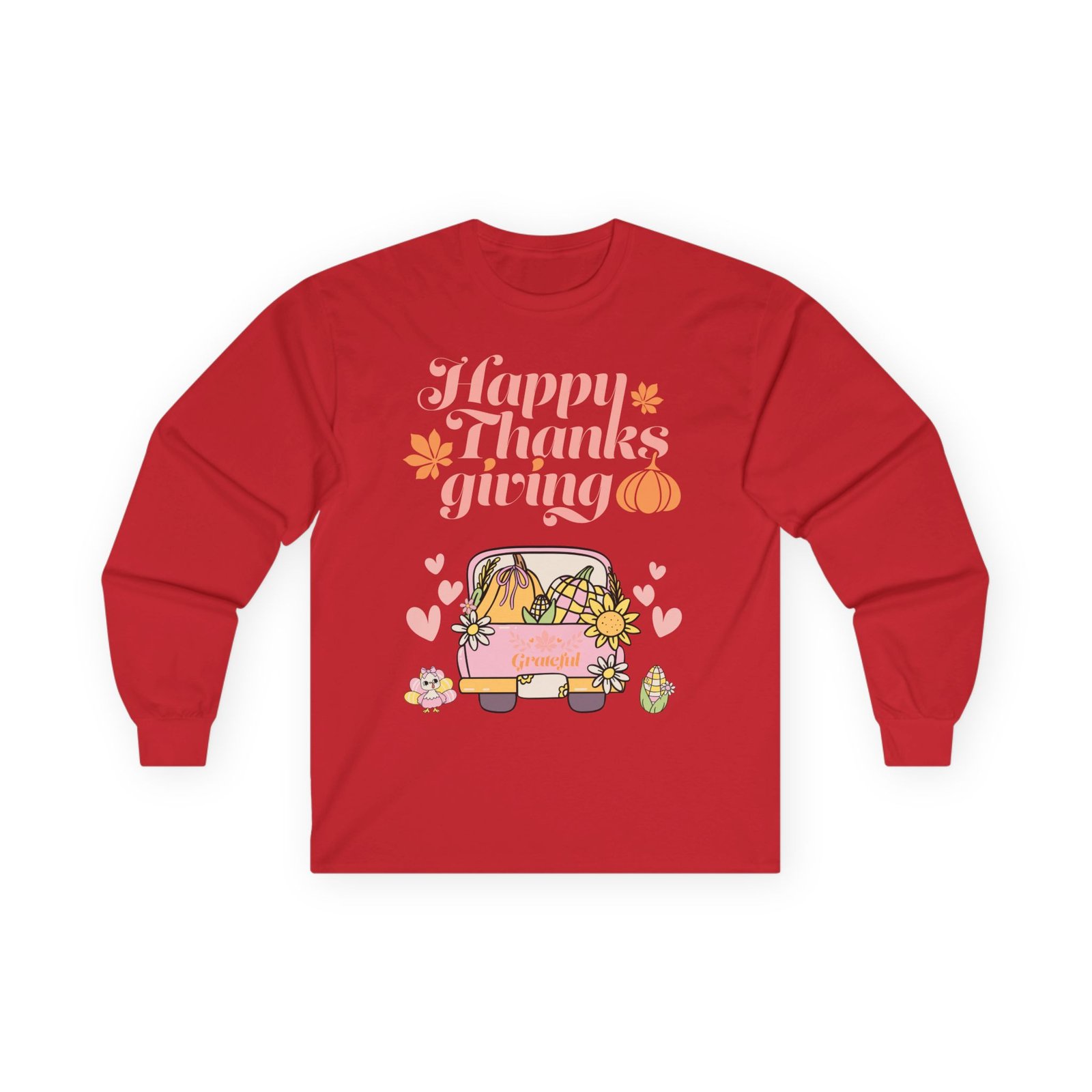 thanksgiving long sleeve tee, cozy fall shirt, autumn apparel, holiday gift, harvest celebration clothing, cute graphic tee (different design upon request)