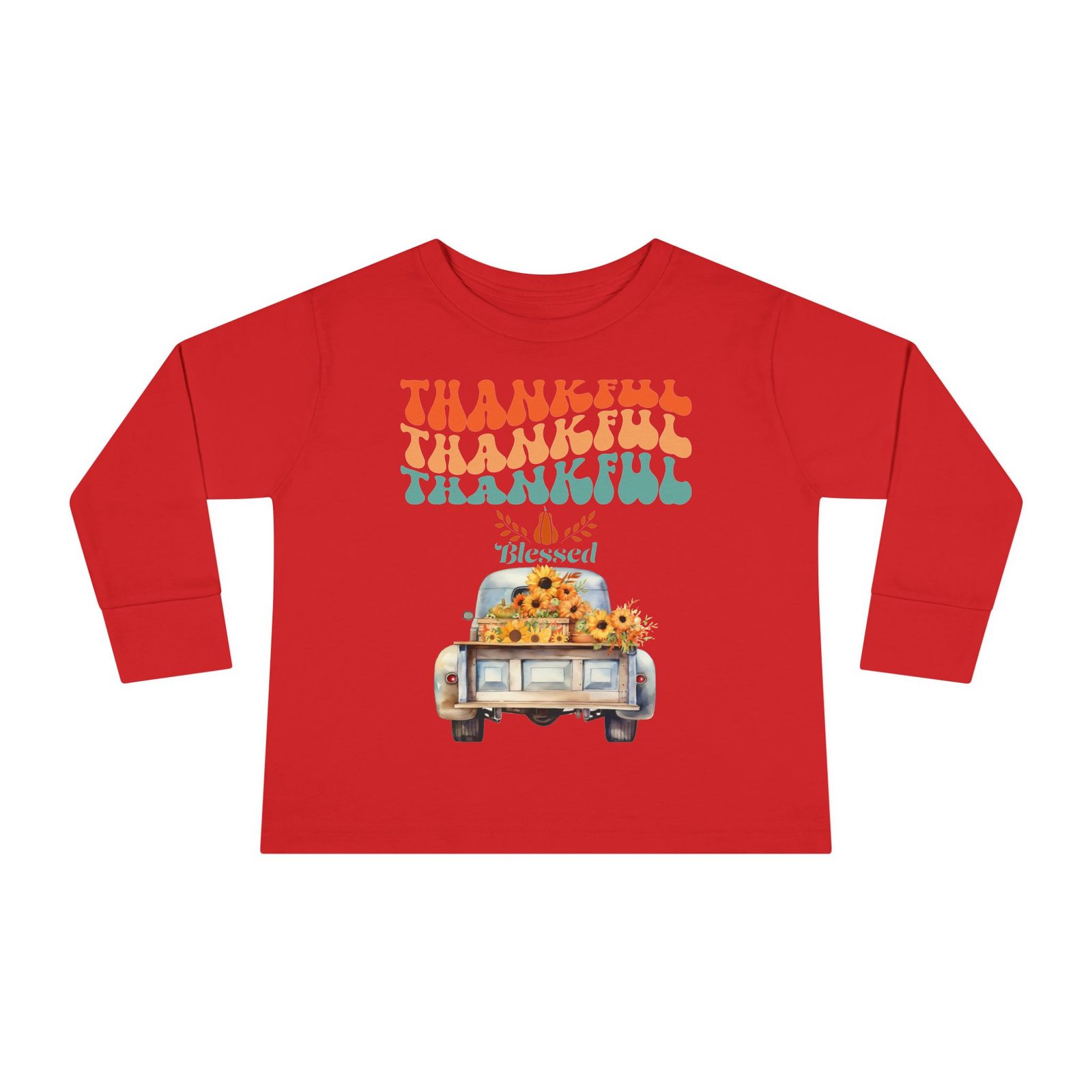 thankful toddler long sleeve tee perfect for fall celebrations, family gatherings, thanksgiving, everyday wear, gifts