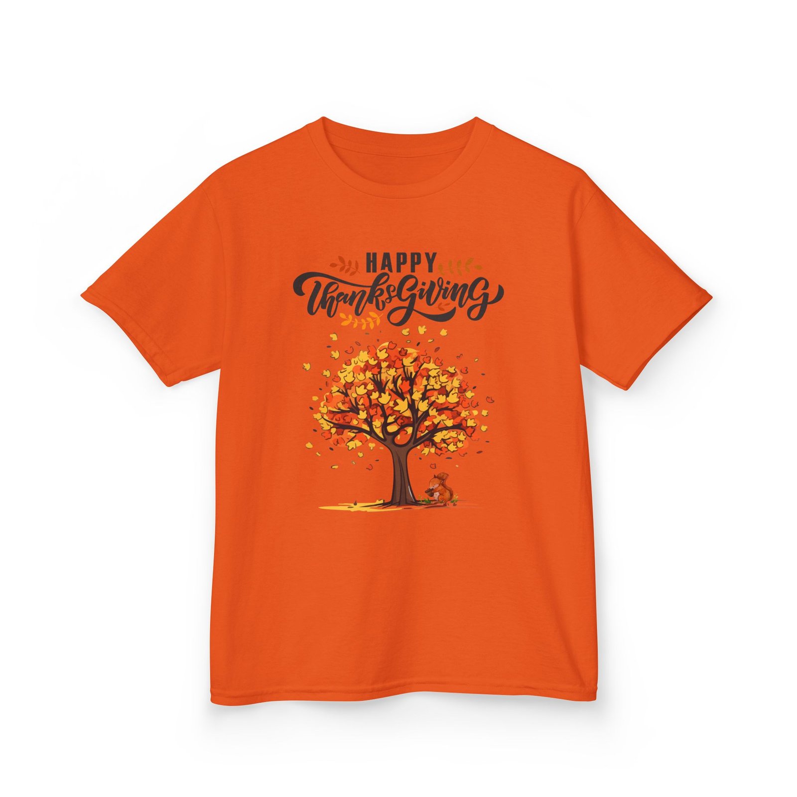 happy thanksgiving kids tee, fall t shirt, autumn apparel, festive gift, holiday outfit, tree and leaves design